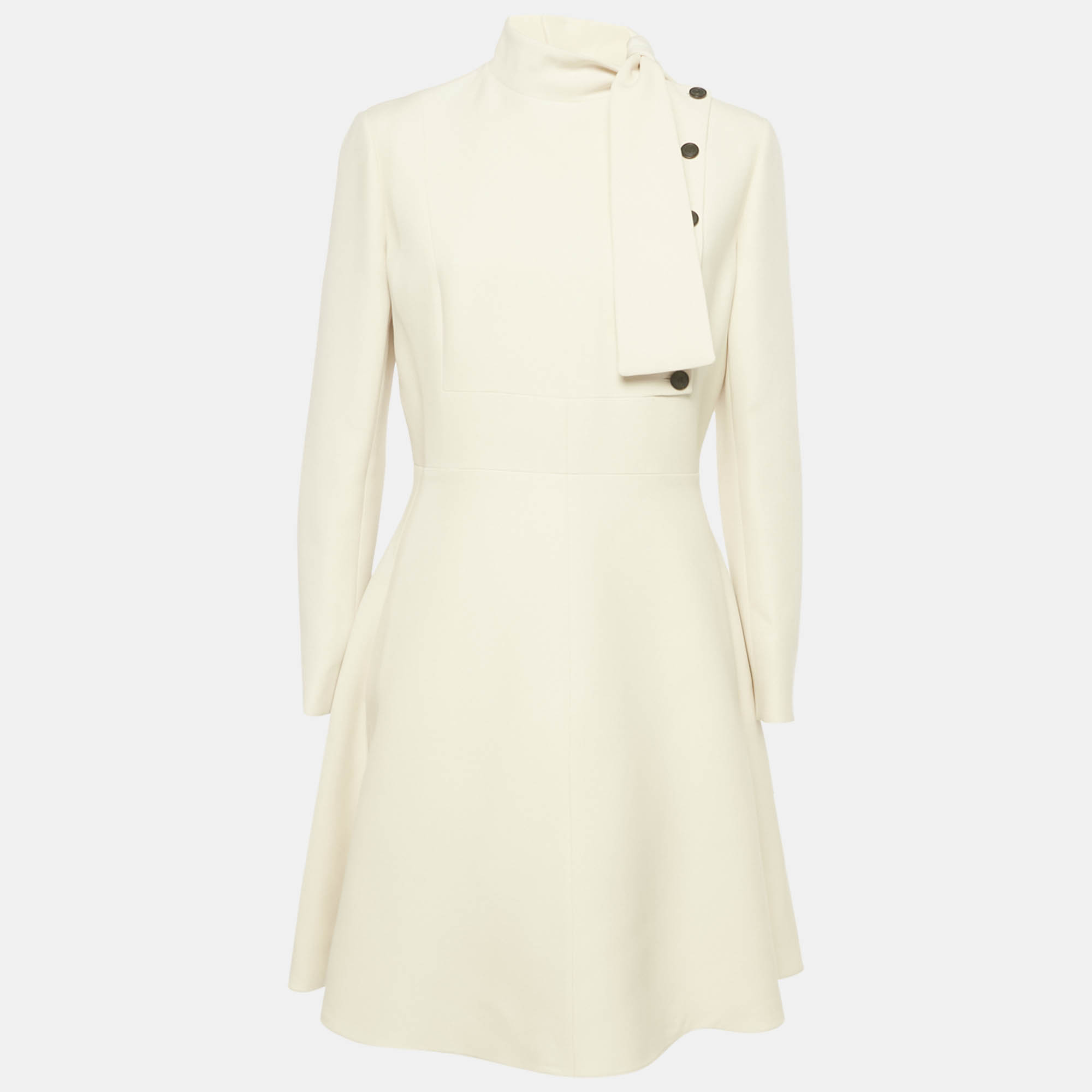 Pre Owned Christian Dior Cream Crepe Short Dress L