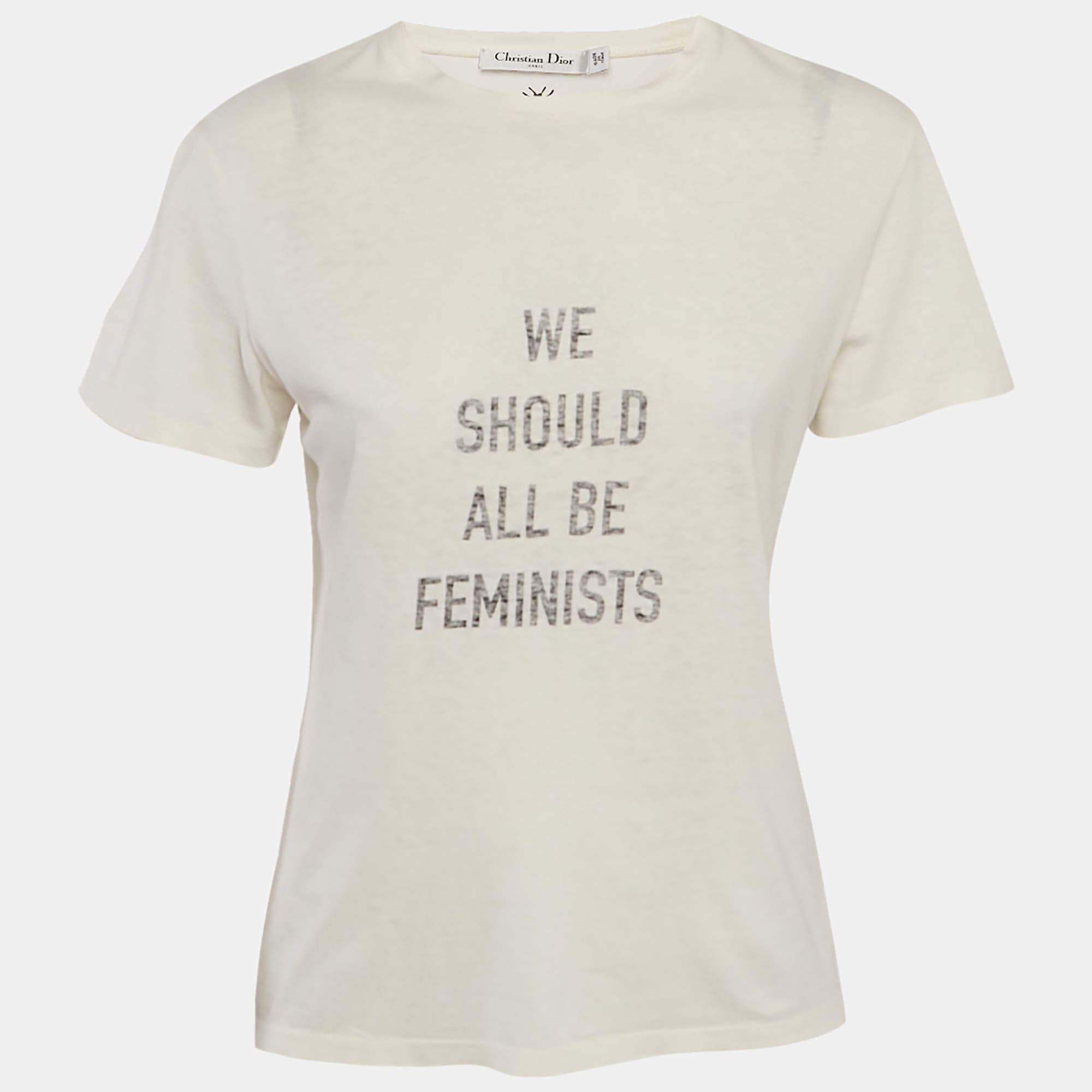 مملوكة مسبقًا Christian Dior Off-White Printed Jersey T-Shirt XS