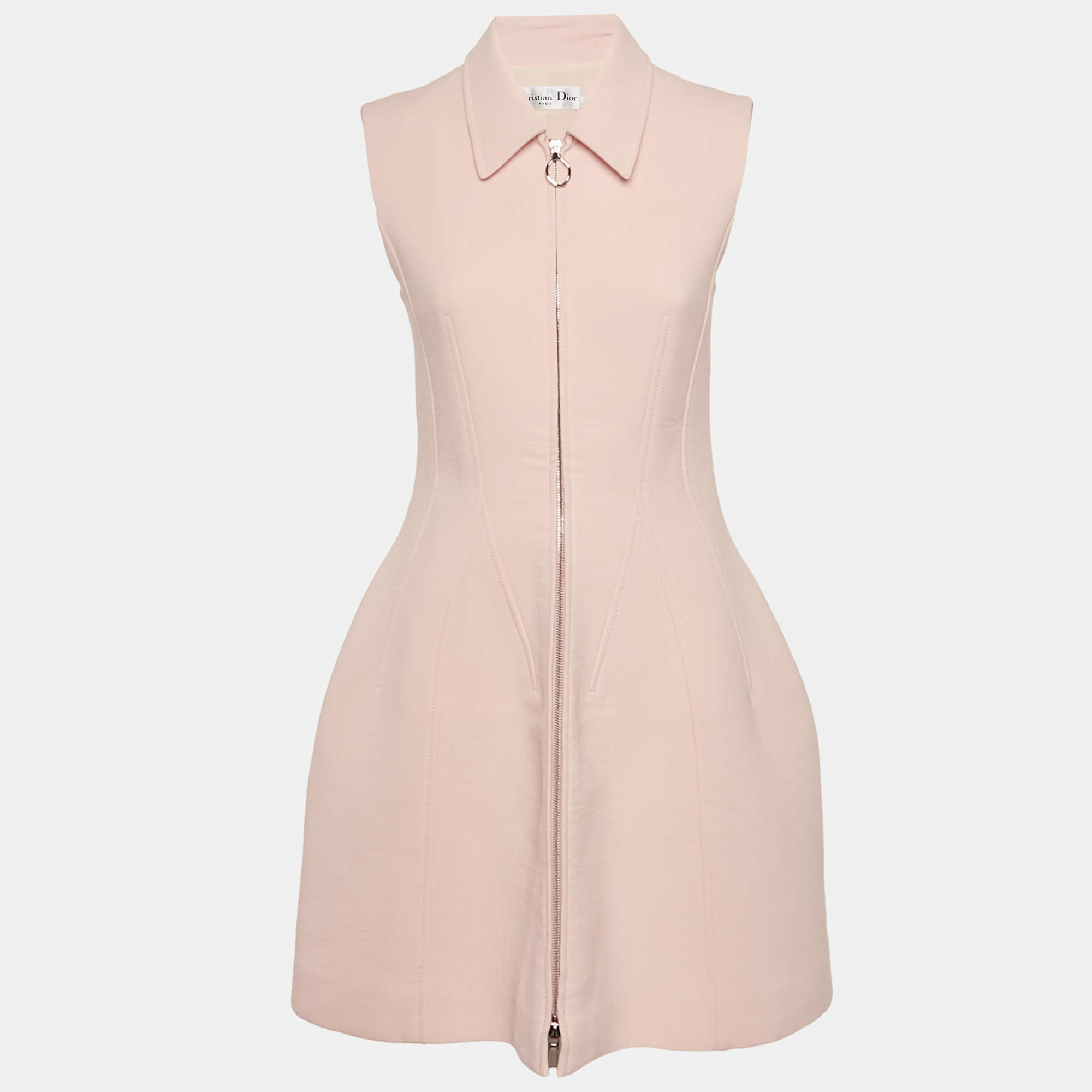 Pre Owned Christian Dior Pink Wool Sleeveless A-Line Dress S