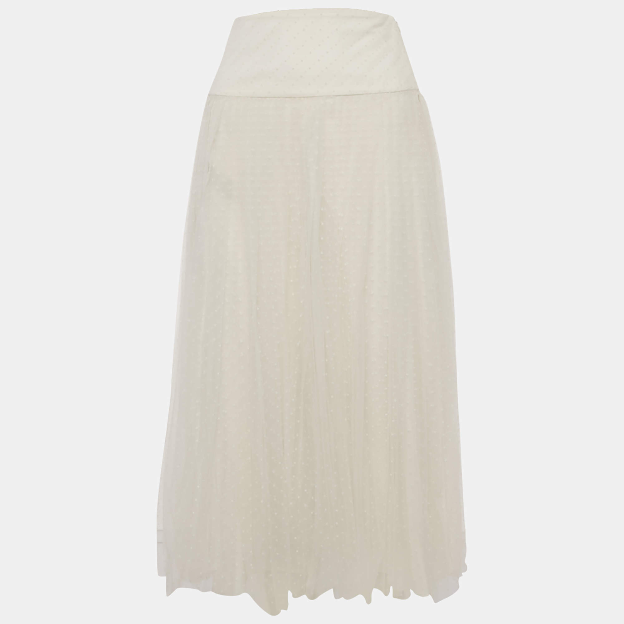 Pre Owned Christian Dior White Plumetis Tulle Midi Skirt M