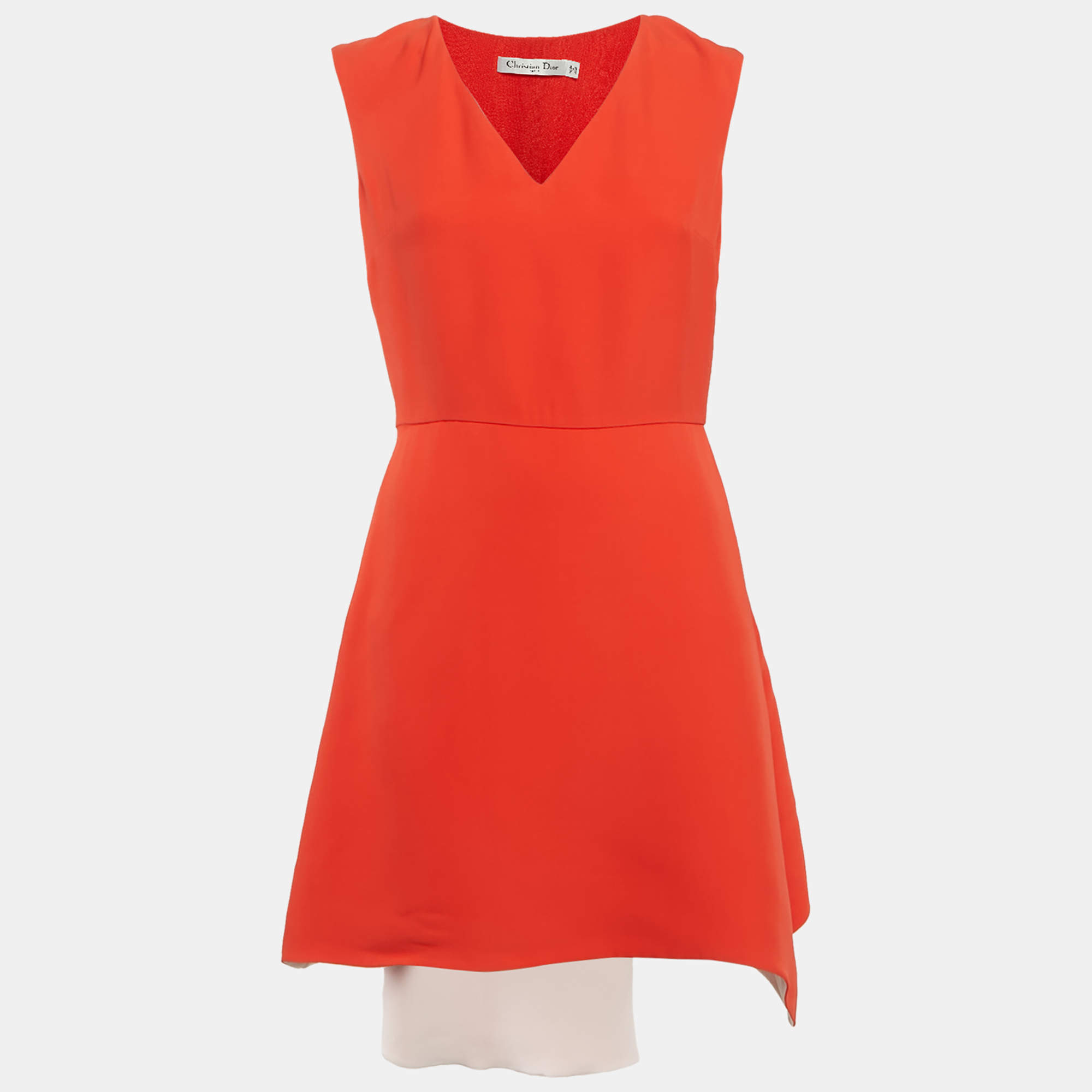 Pre Owned Christian Dior Orange Silk Asymmetric Short Dress M