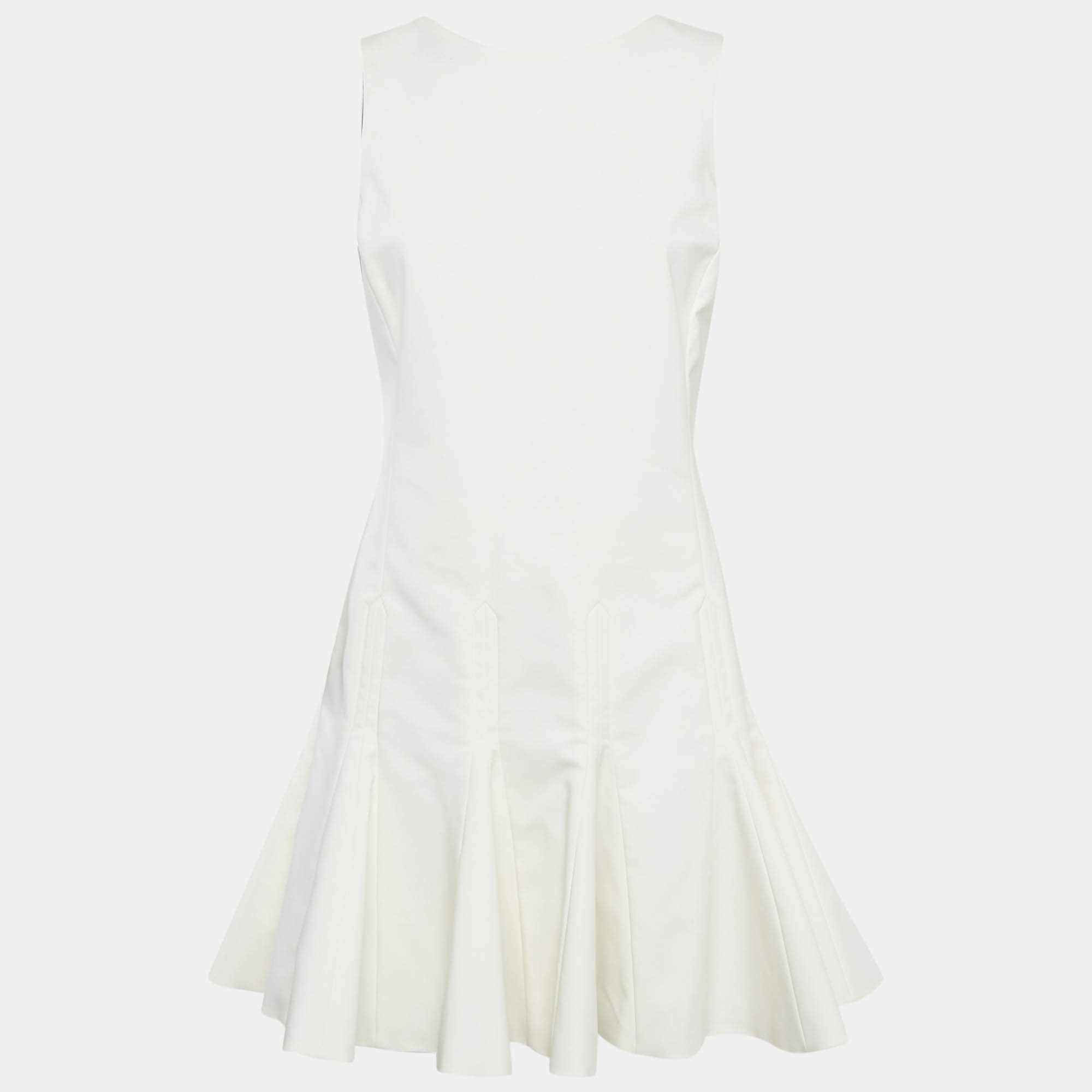 Pre Owned Christian Dior White Cotton Flared Mini Dress M