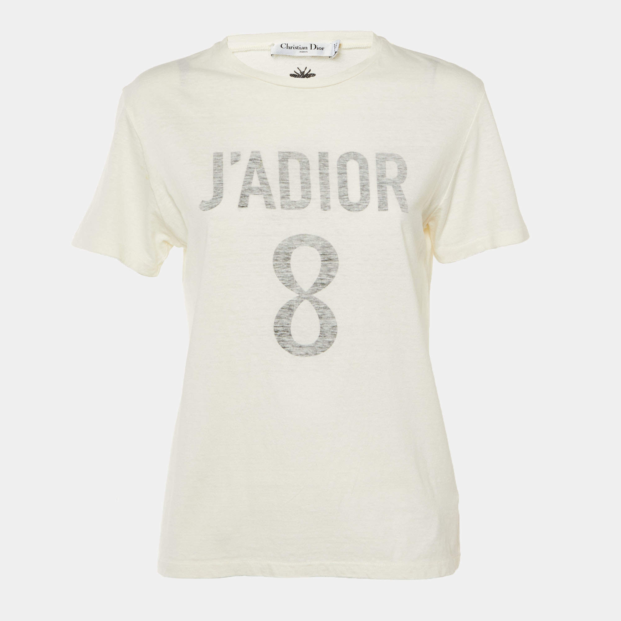 مملوكة مسبقًا تي شيرت كروه نيك ديور جادور 8 قطن وكتان عاجي مقاس متوسط (ميديم)