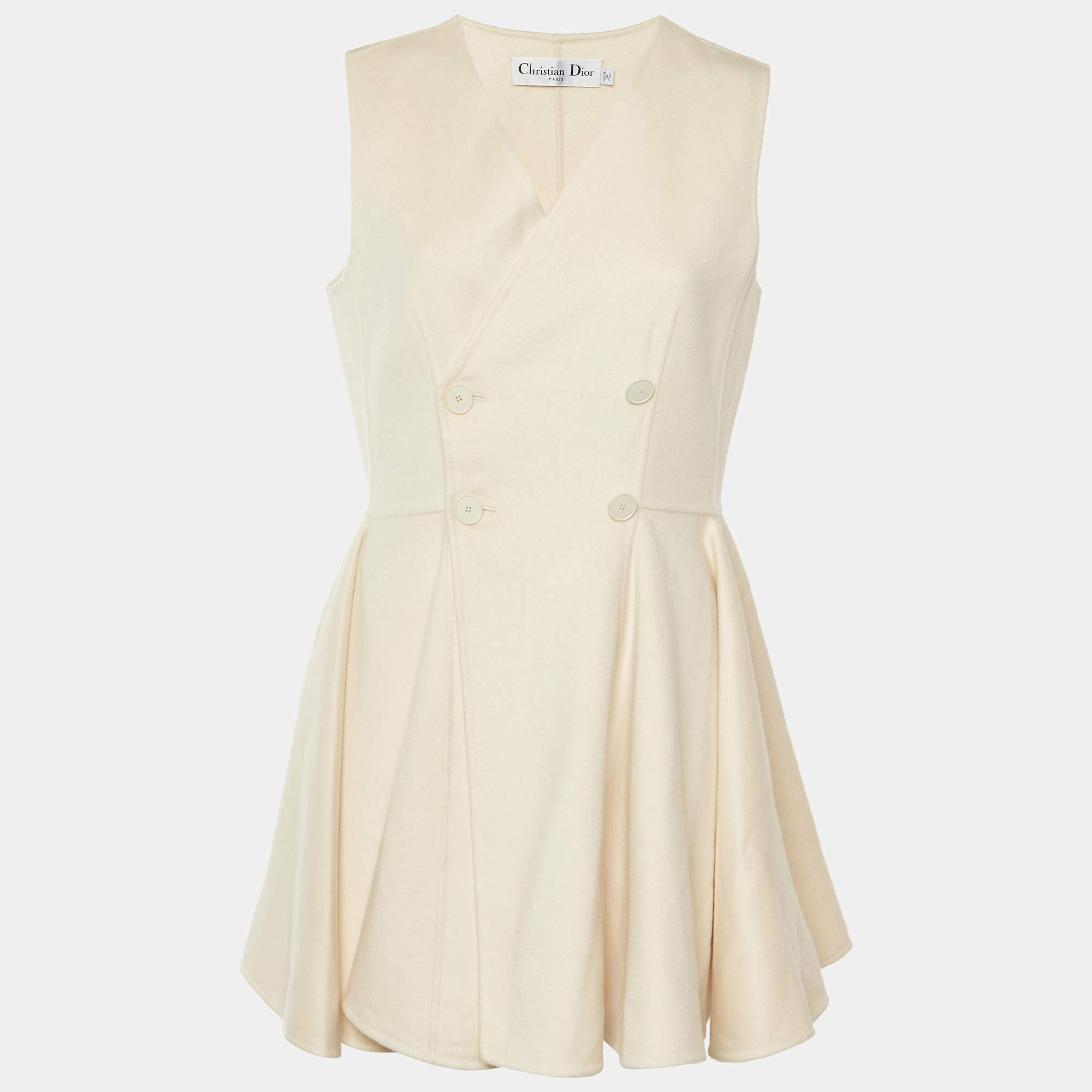 مملوكة مسبقًا Christian Dior Cream Cashmere Double Breasted Mini Dress L