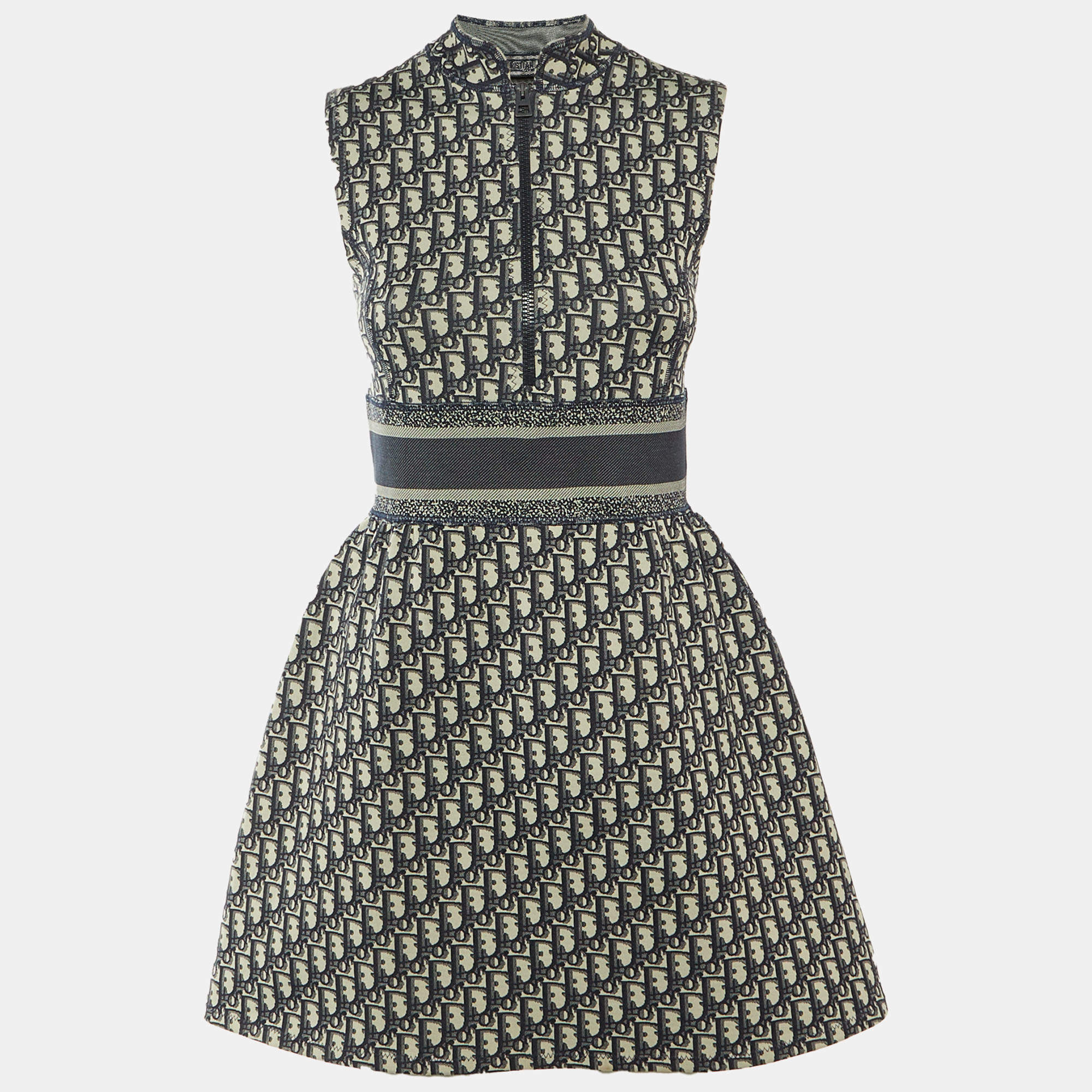 Pre Owned فستان كريستيان ديور جيرسي بزاوية بحرية زرقاء صغيرة