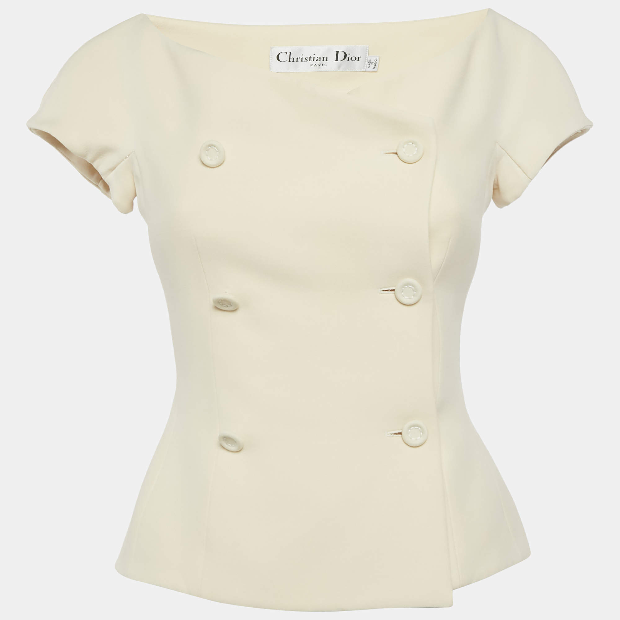مملوكة مسبقًا Christian Dior Cream Wool and Silk Off-Shoulder Top M