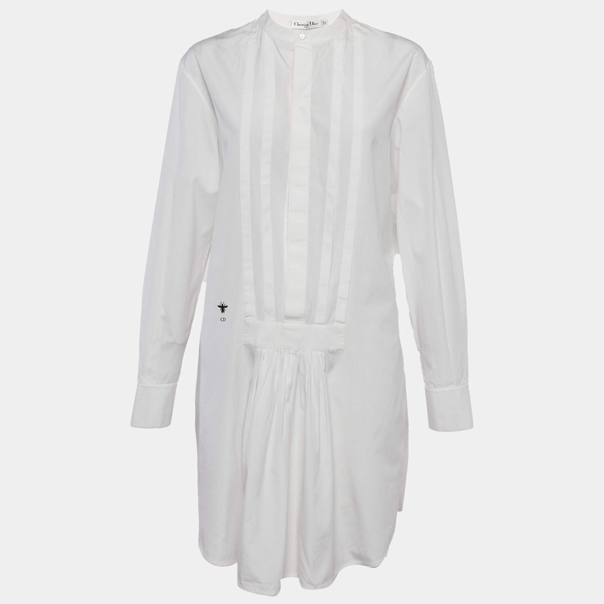 مملوكة مسبقًا فستان ميني كريستيان ديور قطن أبيض بثنيات مقاس متوسط - ميديم