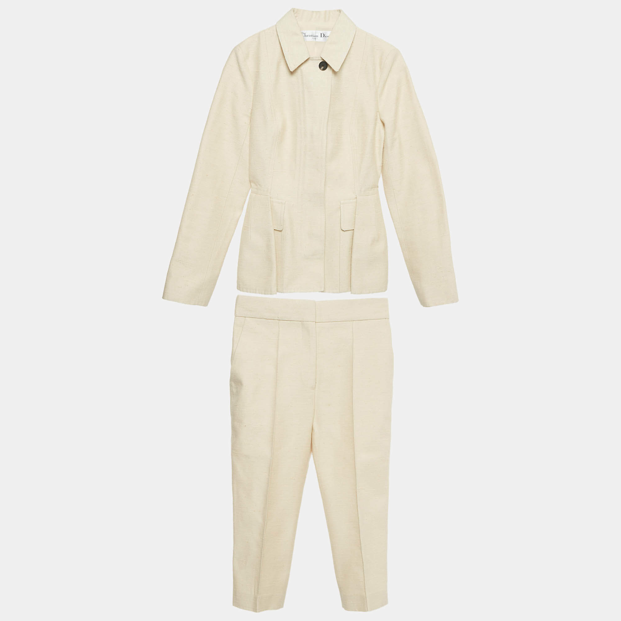 مملوكة مسبقًا Christian Dior Beige Textured Silk Set S