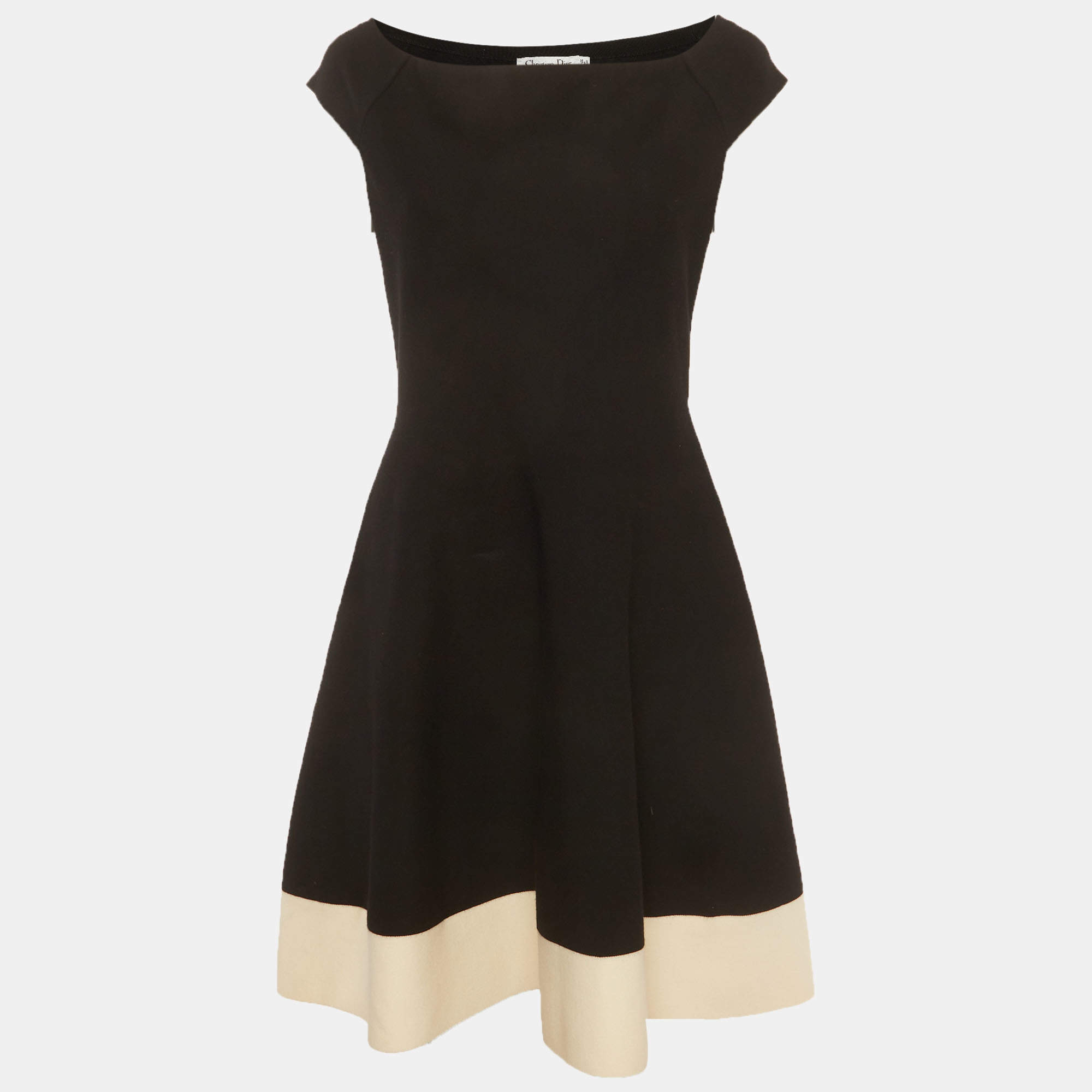 مملوكة مسبقًا Christian Dior Black Stretch Wool Flare Mini Dress M