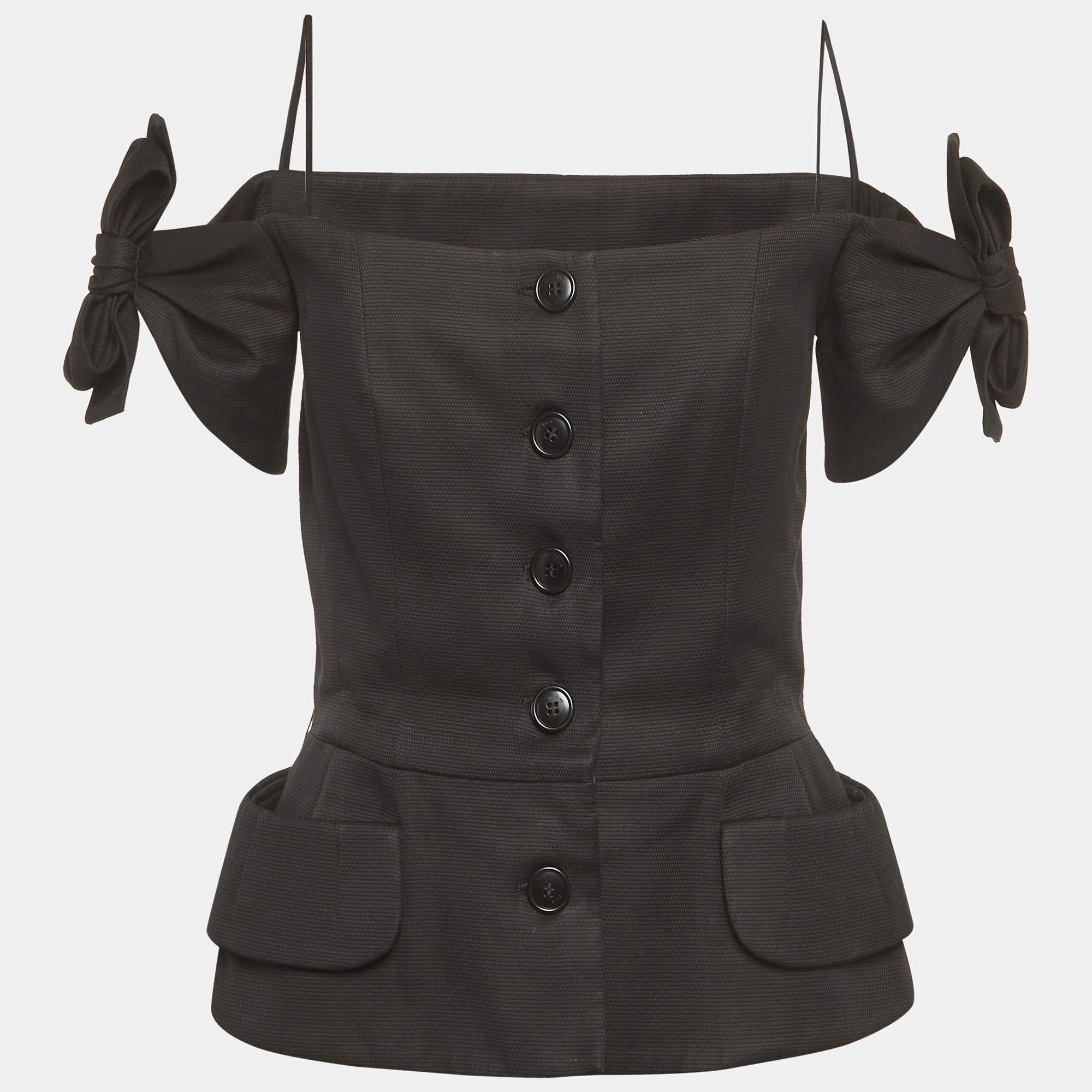 مملوكة مسبقًا Christian Dior Black Stretch Cotton Off Shoulder Bustier Jacket M