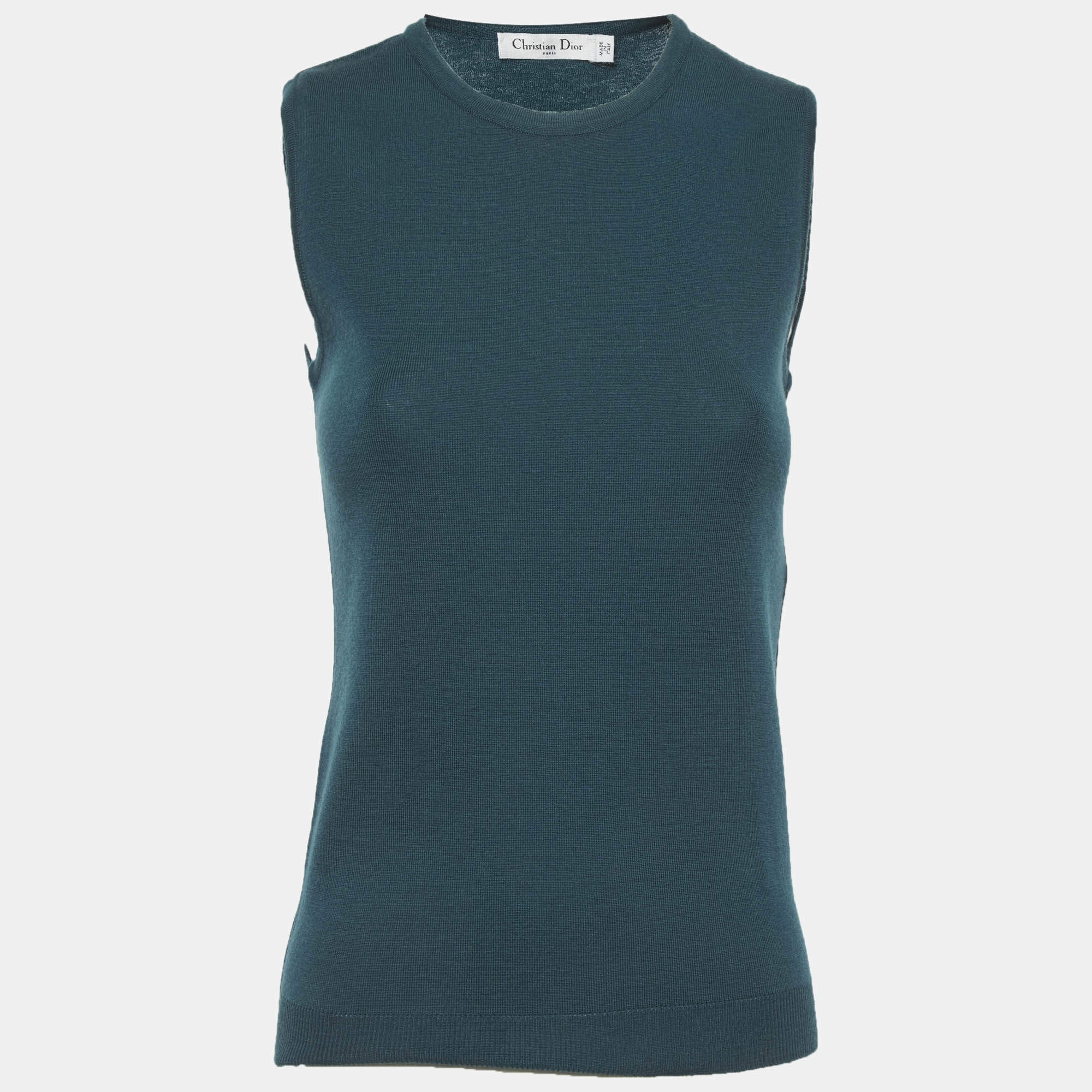 مملوكة مسبقًا Christian Dior Teal Green Wool Knit Sleeveless Top S
