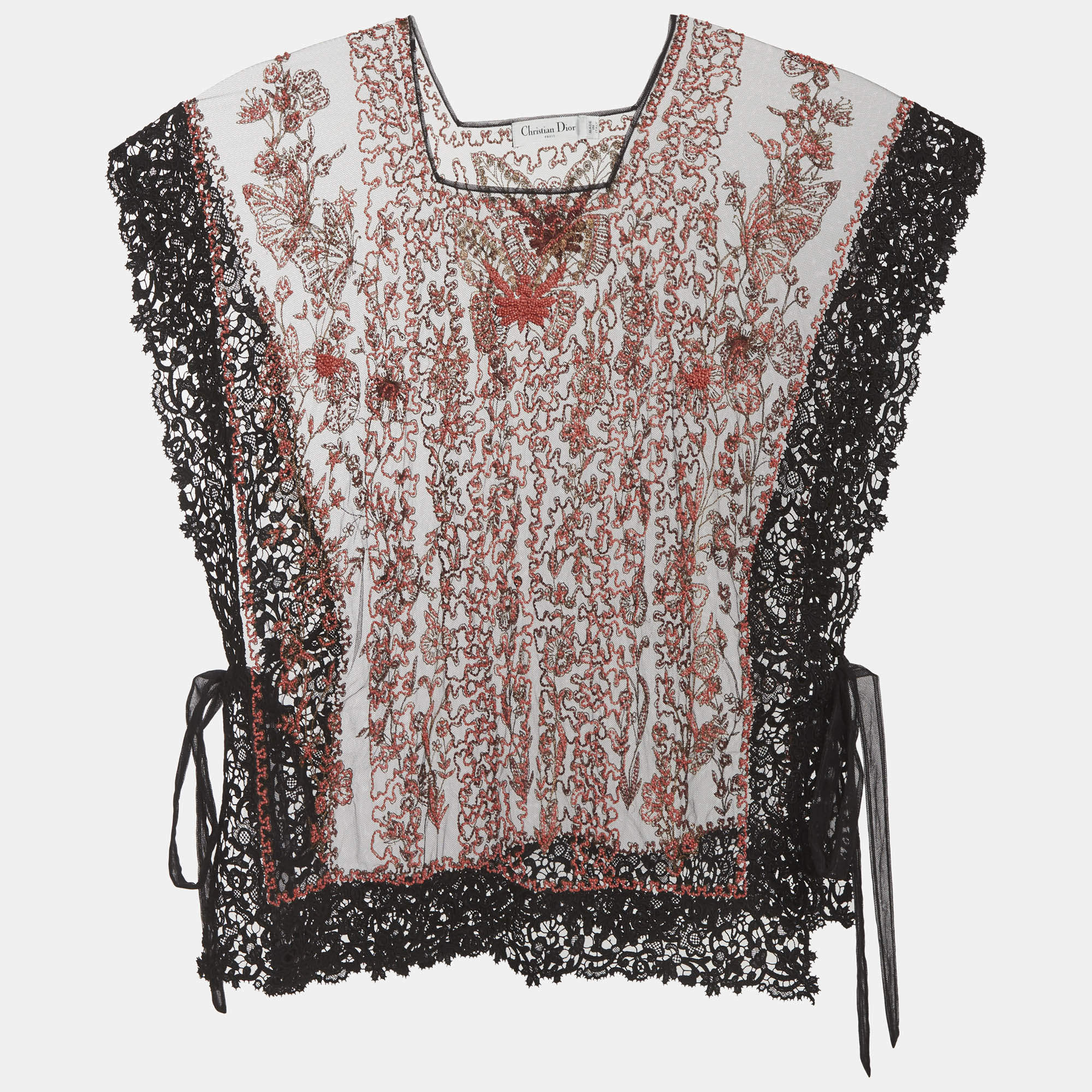 Pre Owned بلوزة ديور تول سوداء مرصعة بالخرز كبيرة