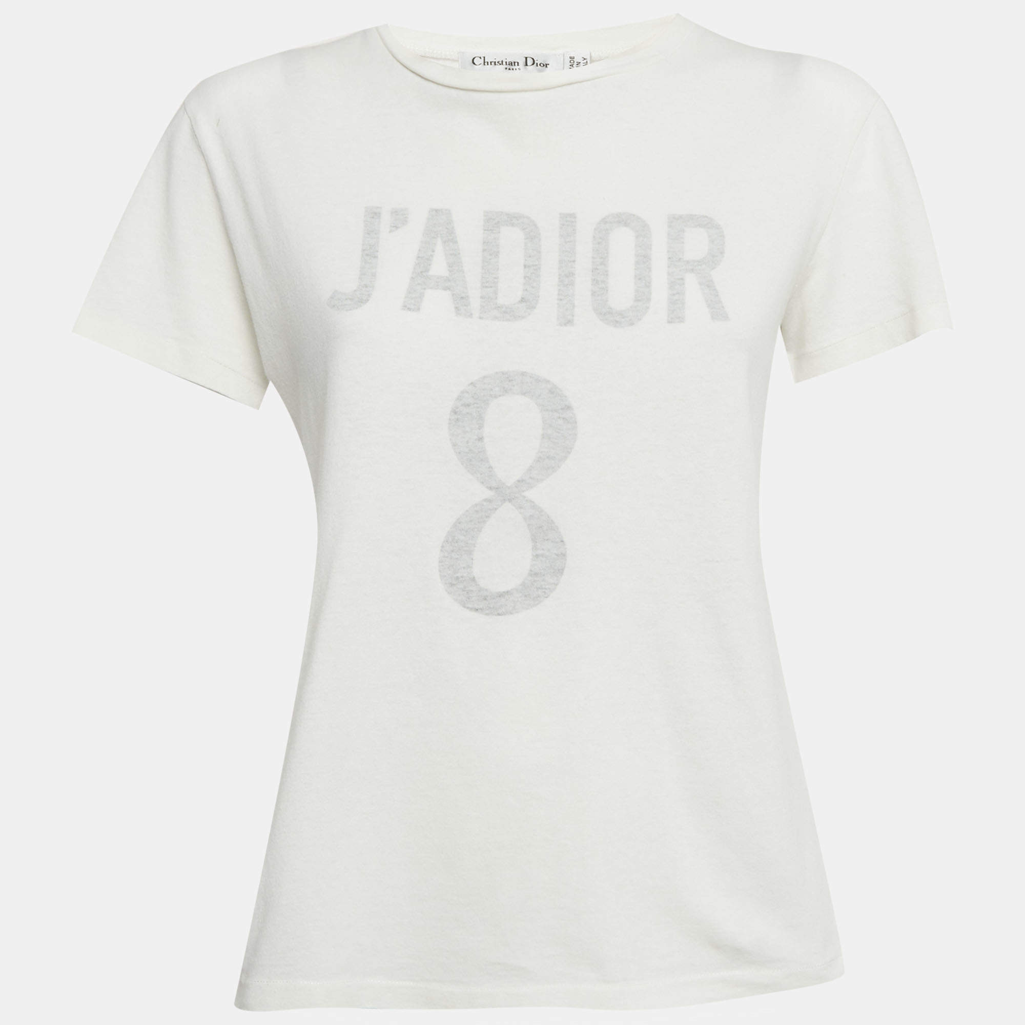 Pre Owned Dior Ivory J'Adior 8 Print Cotton & Linen T-Shirt M