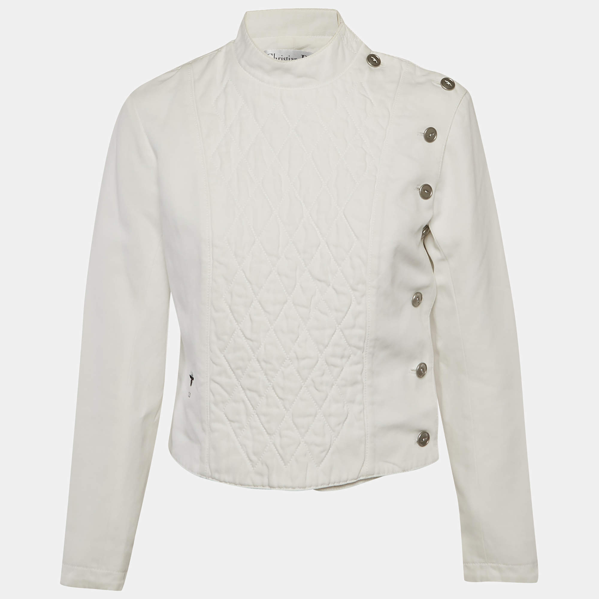 Pre Owned Christian Dior White Cotton Quilted Crossover Jacket M