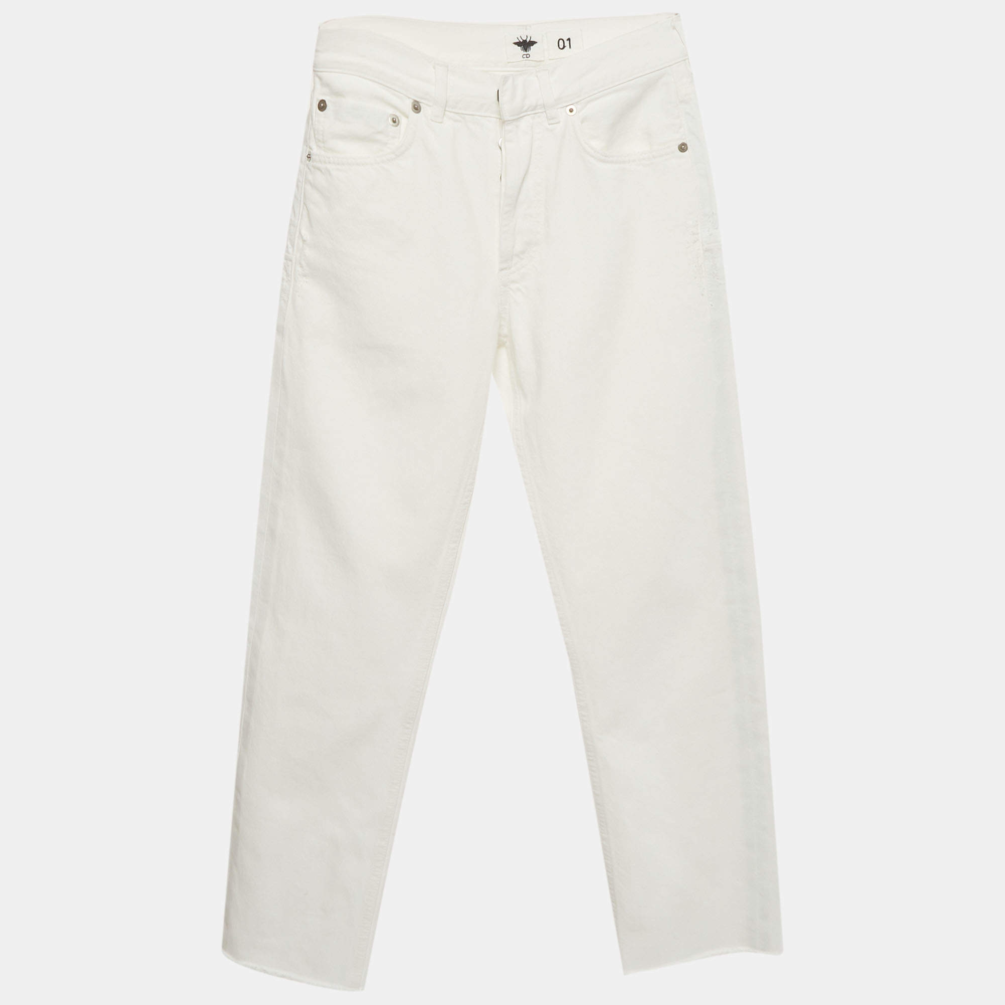 Pre Owned Christian Dior White Denim Straight Fit Jeans XS/Waist 24"