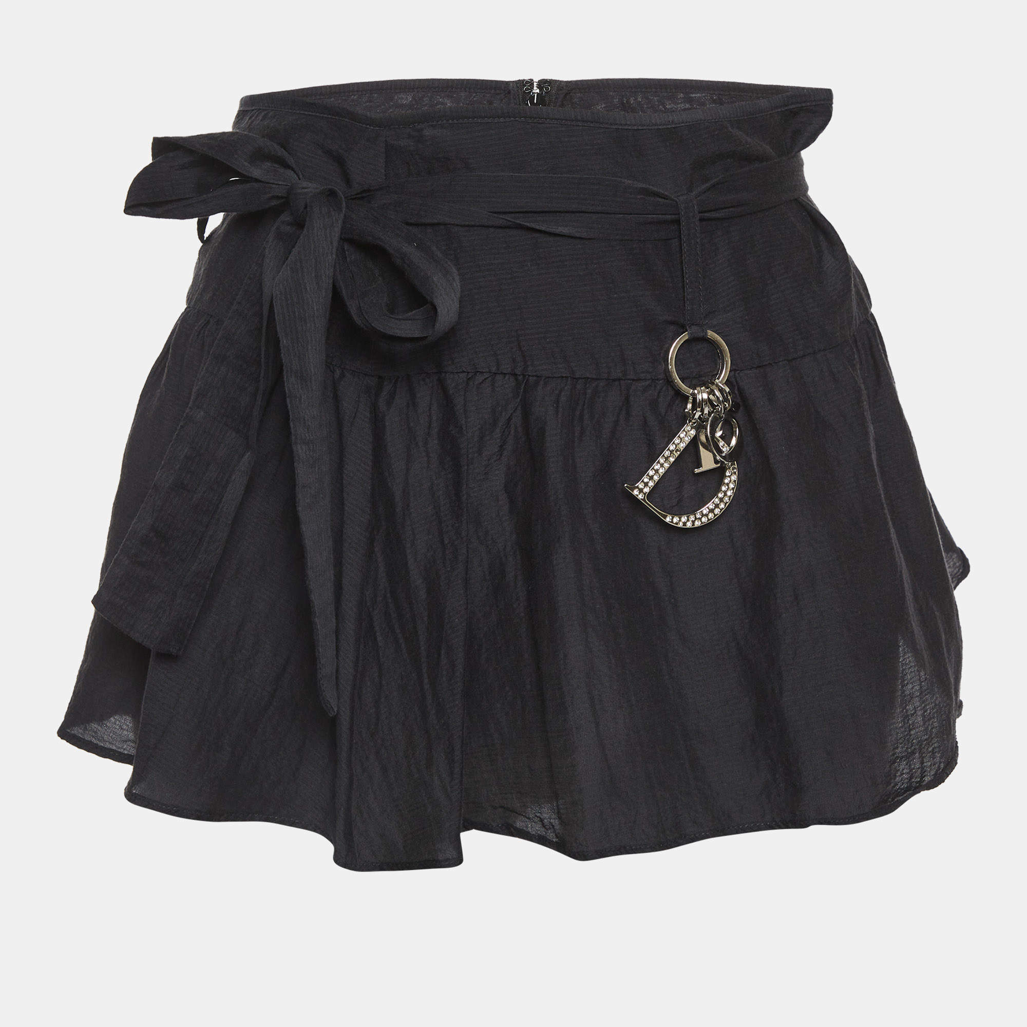 مملوكة مسبقًا Christian Dior Black Cotton Logo Embellished Mini Skirt L