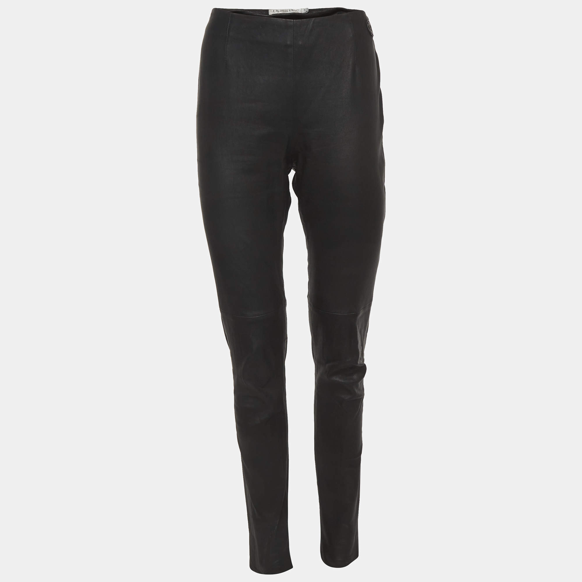 Pre Owned Christian Dior Black Leather Skinny Pants M