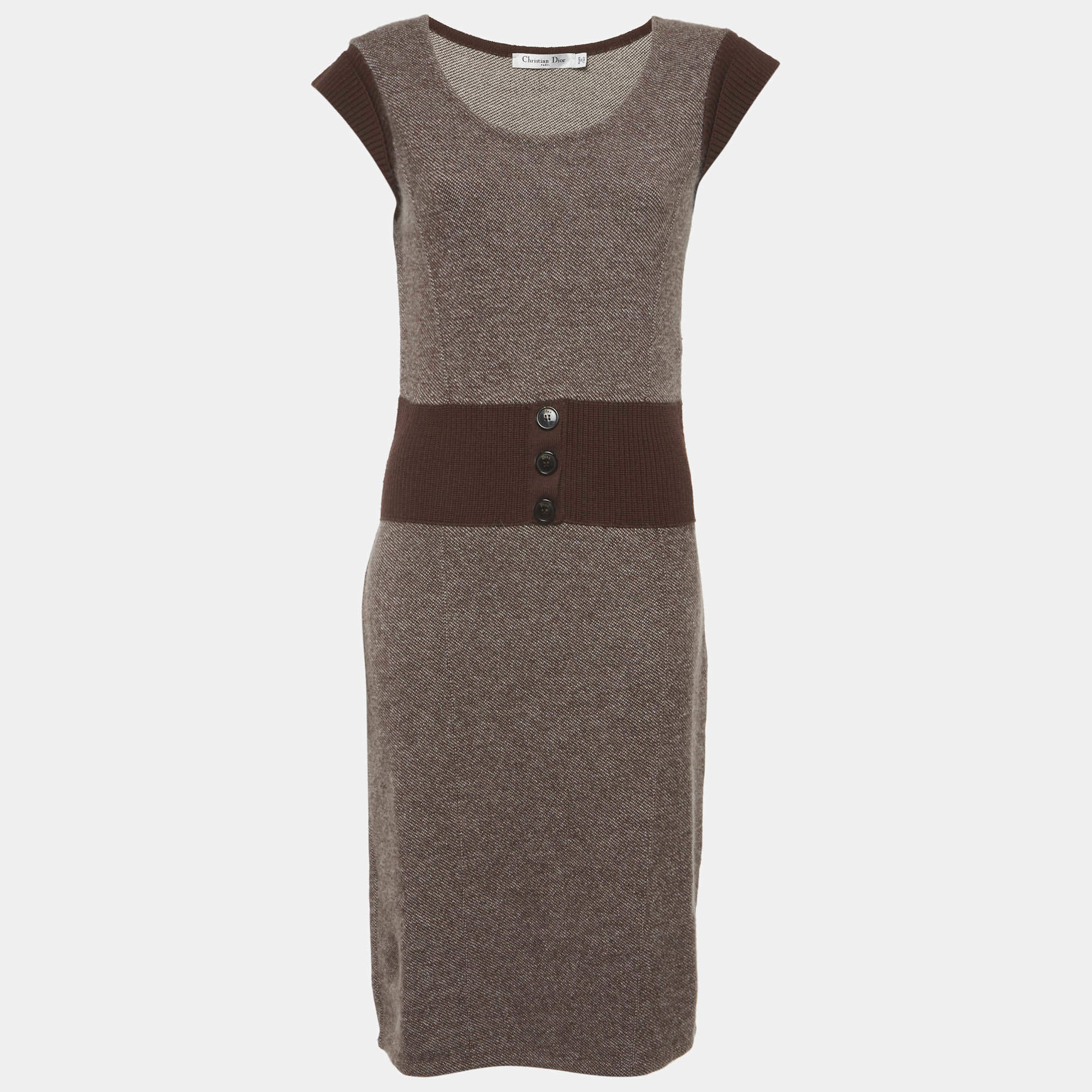 Pre Owned Christian Dior Brown Wool Knit Short Dress L