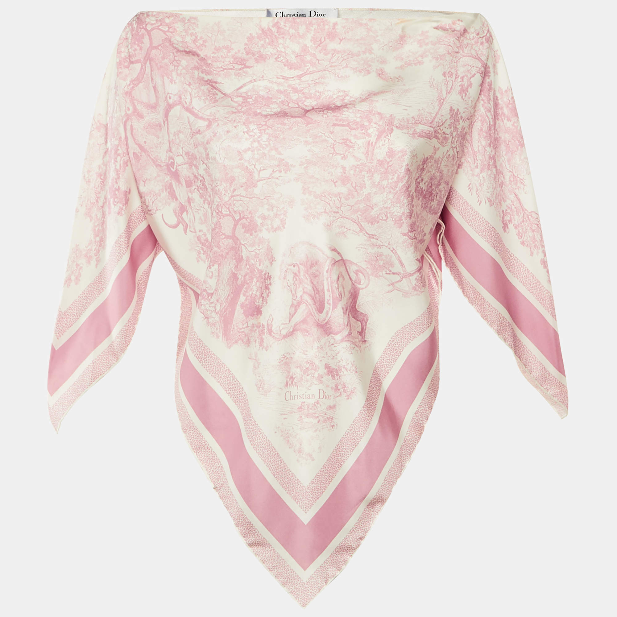 مملوكة مسبقًا Christian Dior Pink Printed Silk Scarf Top S