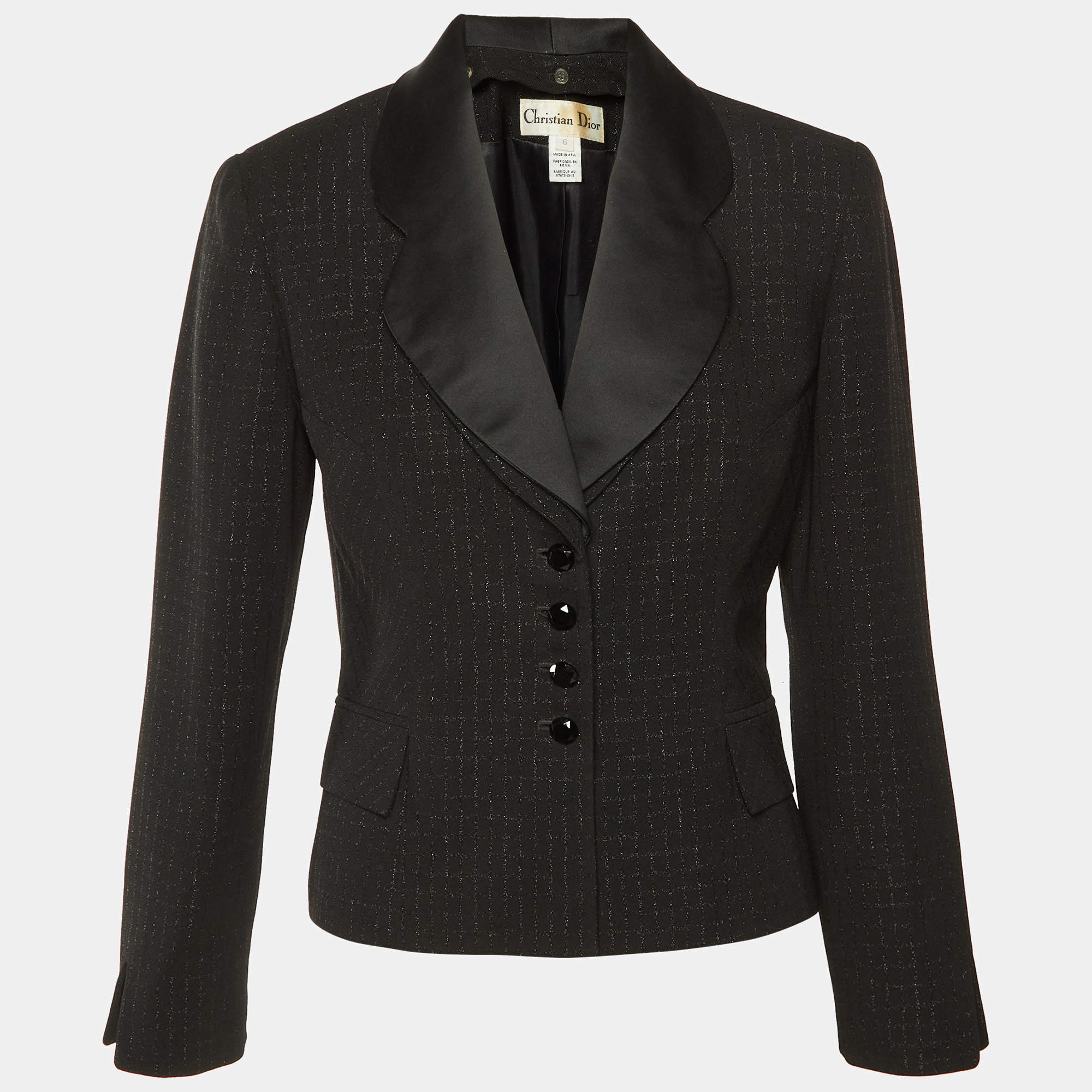 Pre Owned Christian Dior Vintage Black Lurex Crepe Blazer M 