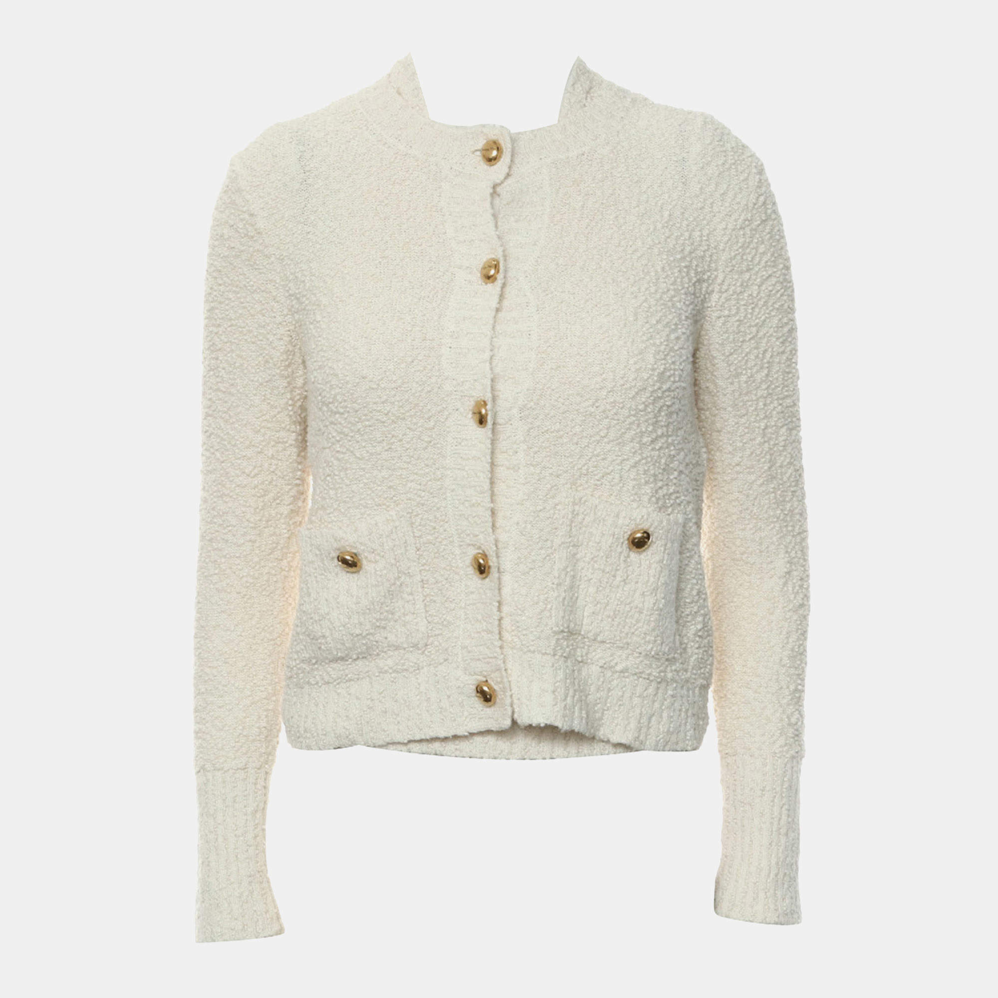 Pre Owned Dior White Cotton Textured Cardigan and Tank Top Set