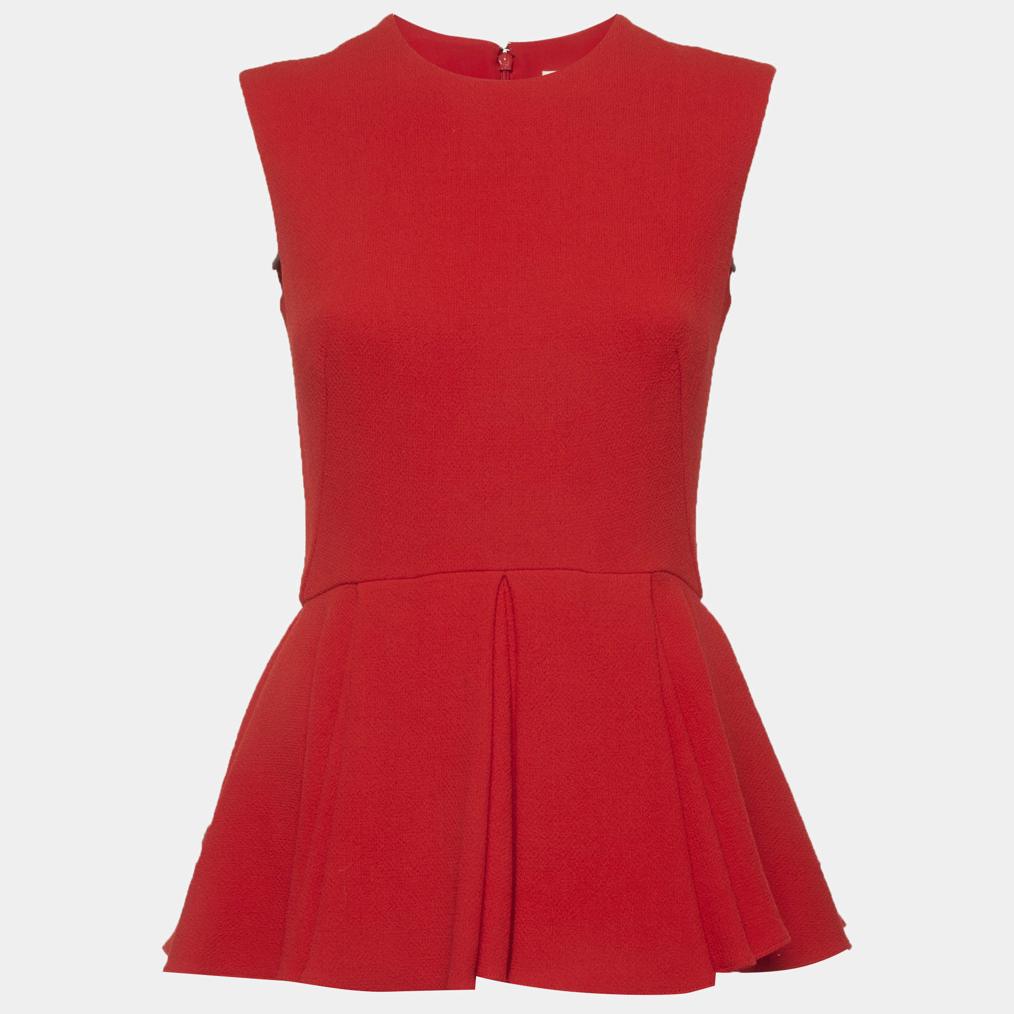 مملوكة مسبقًا Christian Dior Red Wool Crepe Sleeveless Peplum Top M