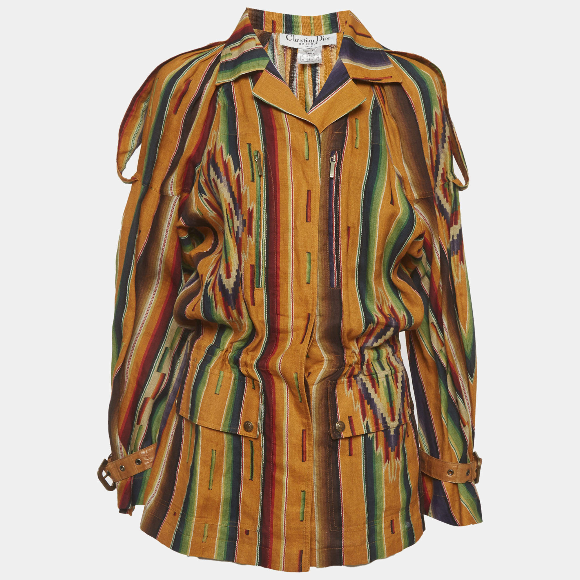 Pre Owned جاكيت كريستيان ديور بوتيك متعدد الألوان كتان بأزرار أمامية مقاس متوسط (ميديم)