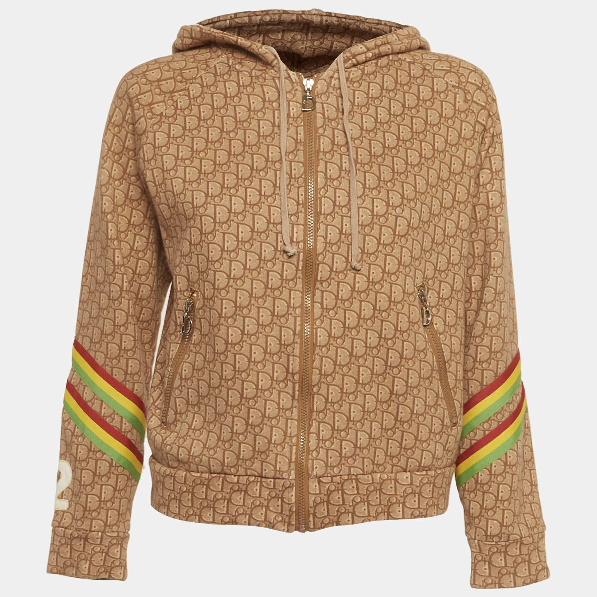 Pre Owned Christian Dior Boutique Brown Monogram Cotton Knit Rasta Hoodie L