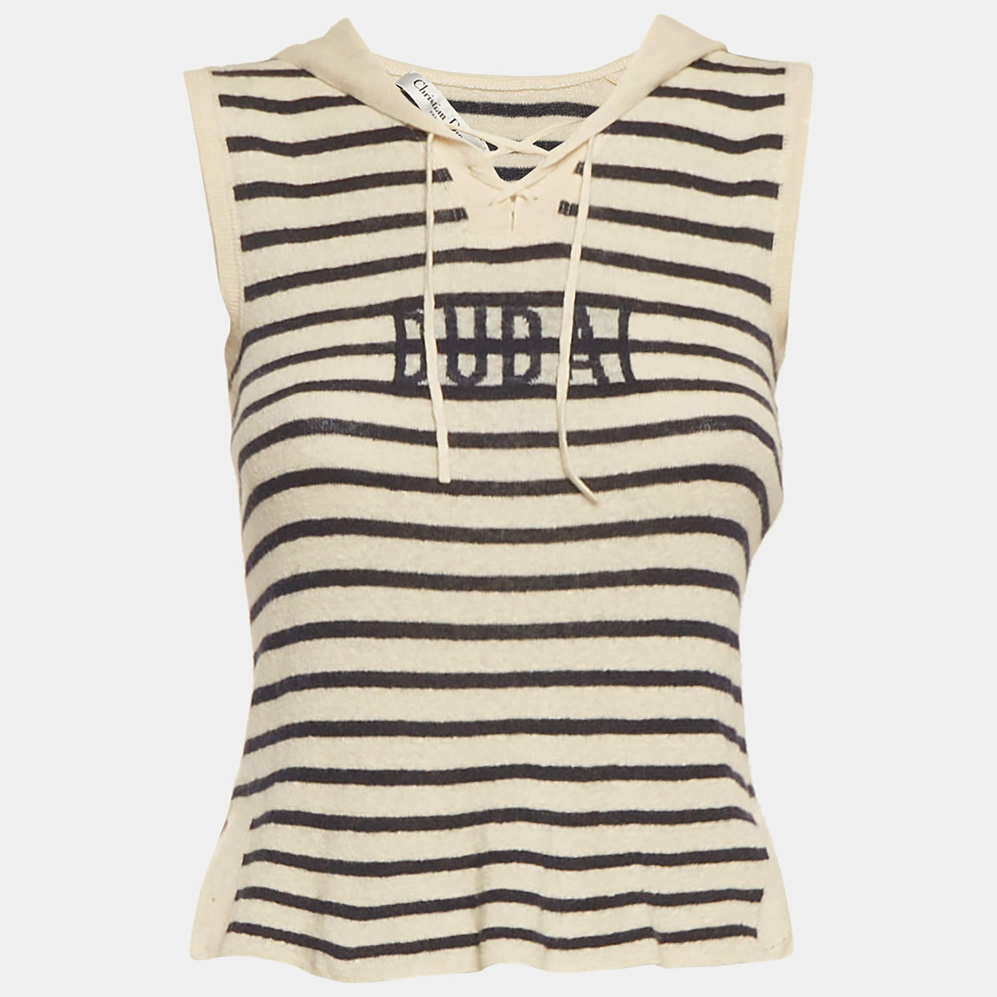 Pre Owned Christian Dior Striped Knit Lace-Up Top S
