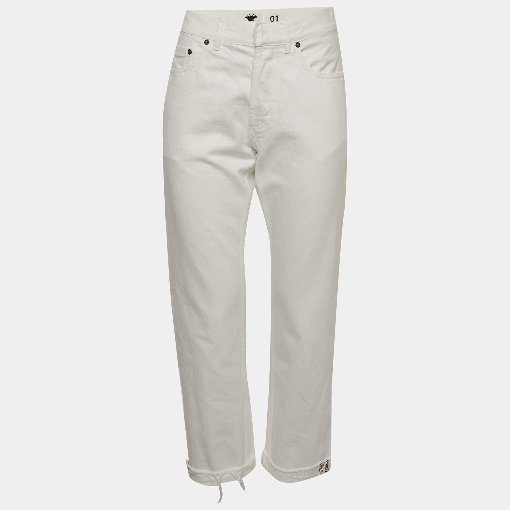 Pre Owned Christian Dior White Denim Raw Hem Jeans S/Waist 31"