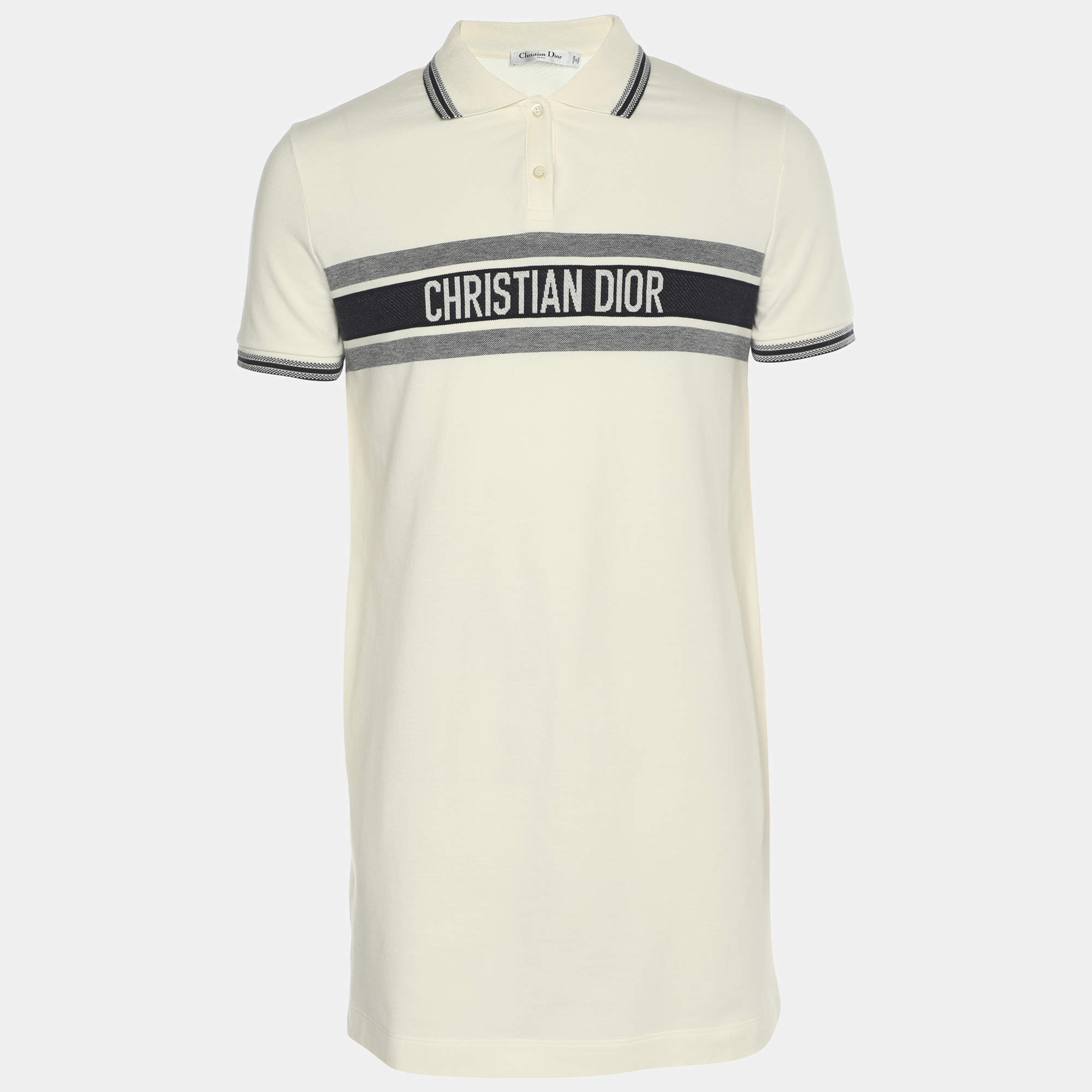 Pre Owned قميص بولو ديور أبيض بشعار ديوريفيرا محبوك مقاس متوسط