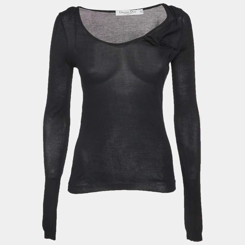 مملوكة مسبقًا Christian Dior Black Knit Ruched Top S