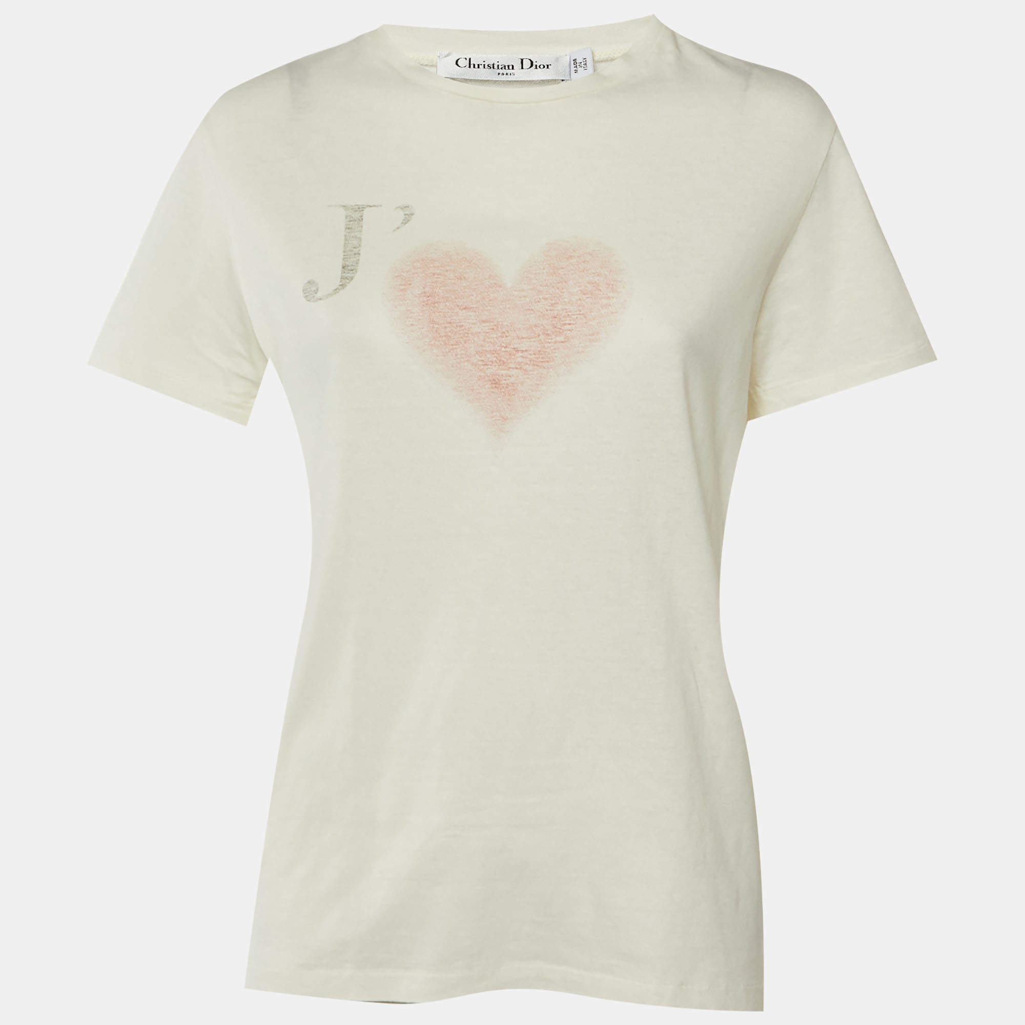 Pre Owned Christian Dior White J'Love Cotton Knit T-Shirt M