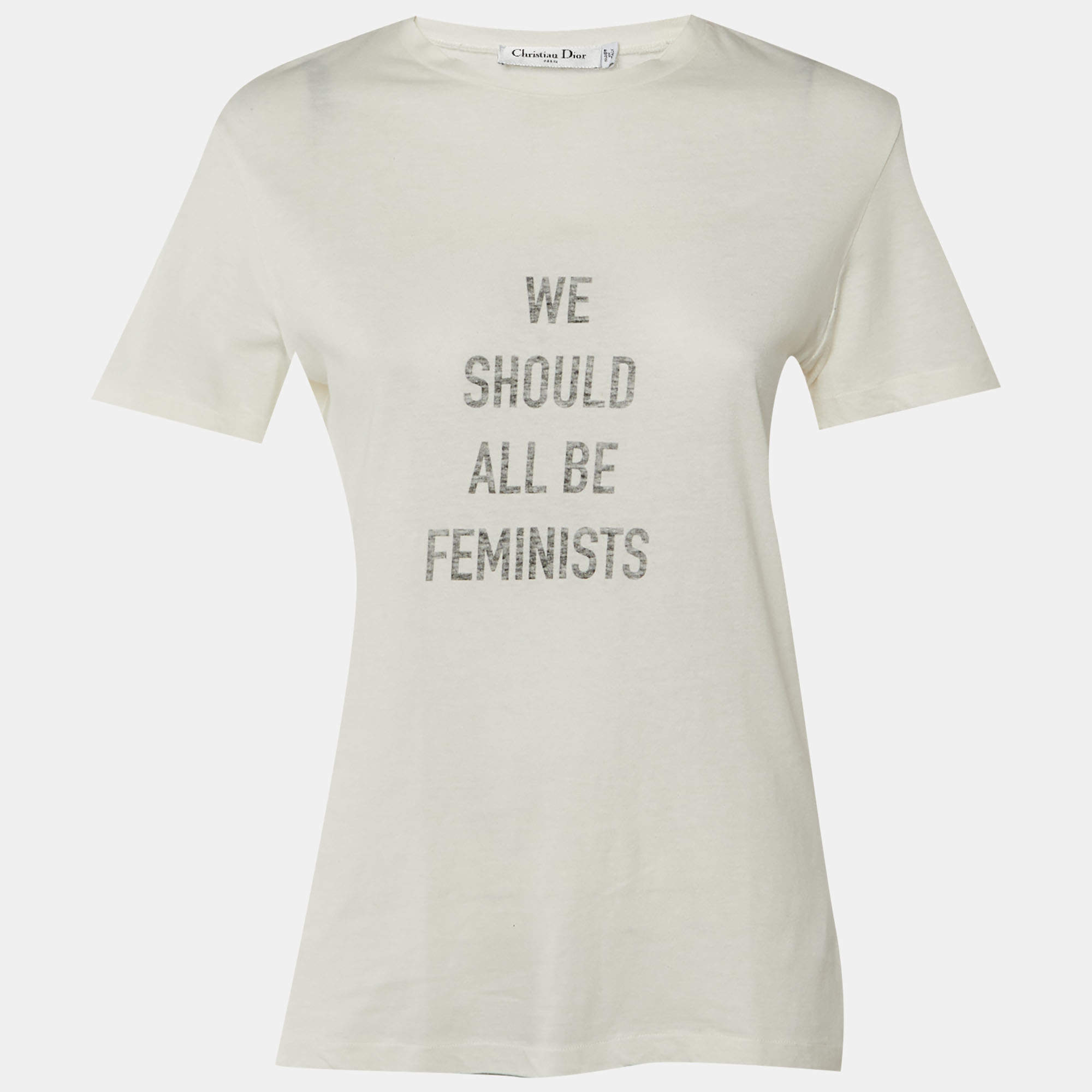 Pre Owned Dior Off White Cotton "We Should All Be Feminists" T-Shirt S