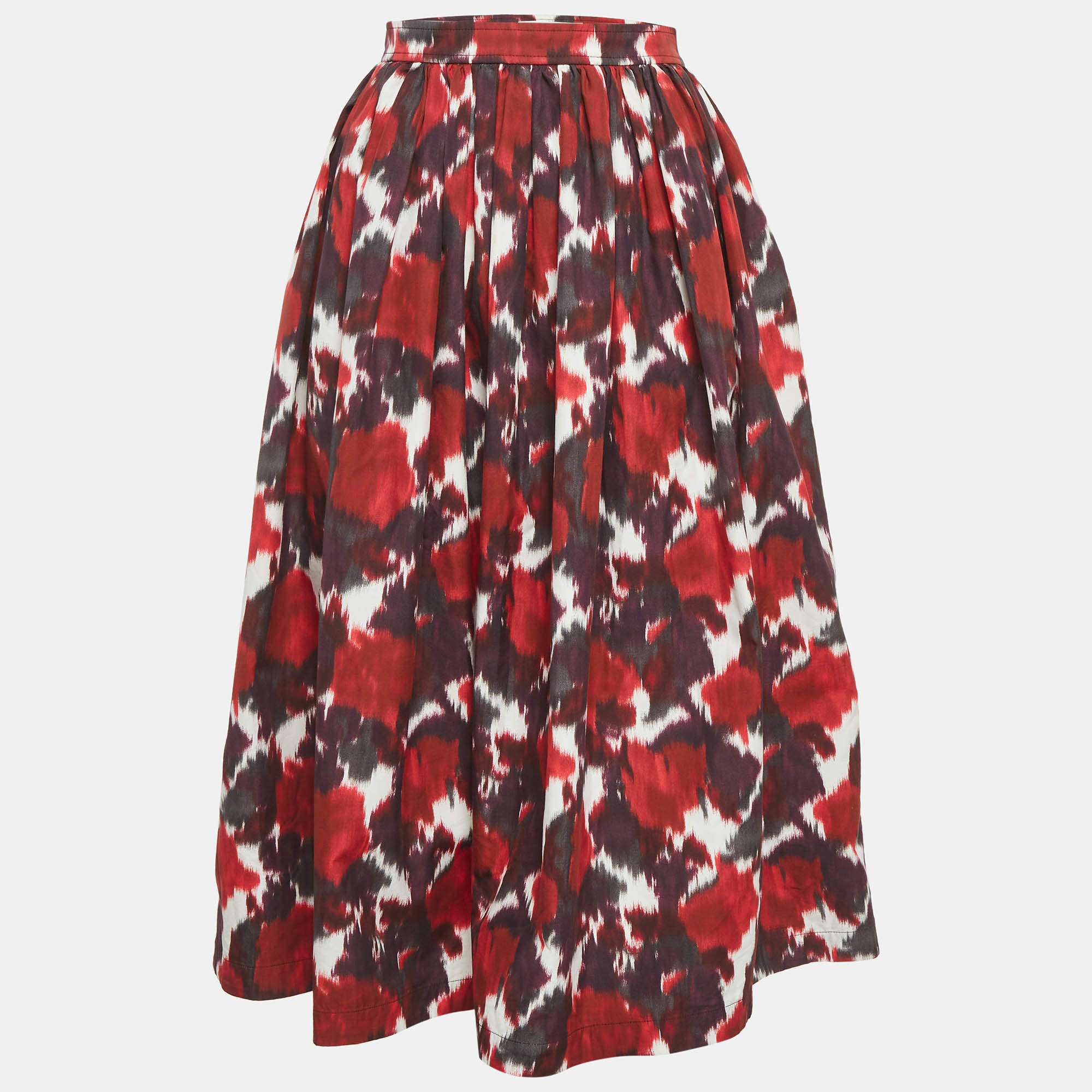 مملوكة مسبقًا Christian Dior Red Printed Cotton Gathered Midi Skirt M