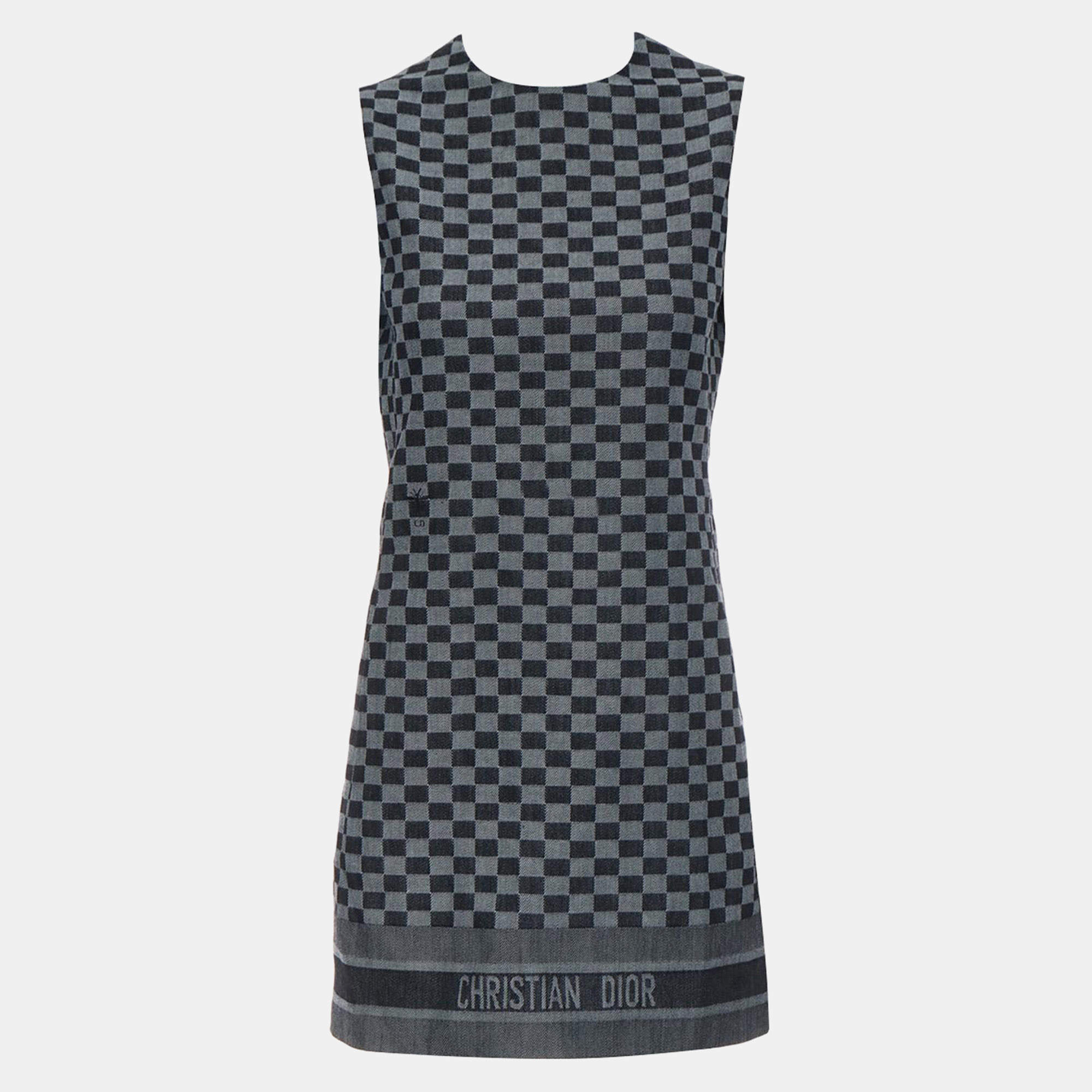 Pre Owned Dior Checkered Sleeveless Denim Dress