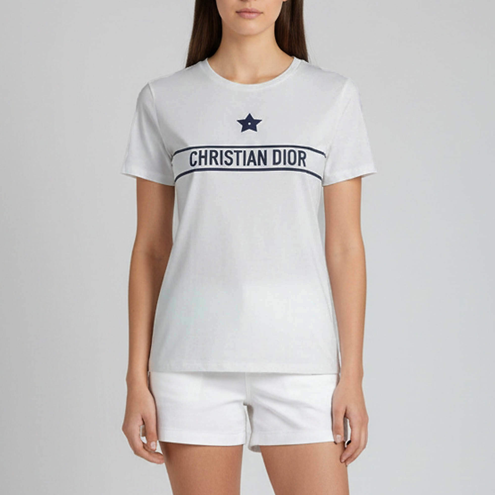 Pre Owned Dior White Logo Band Lucky Star Cotton Crew Neck T-Shirt XS
