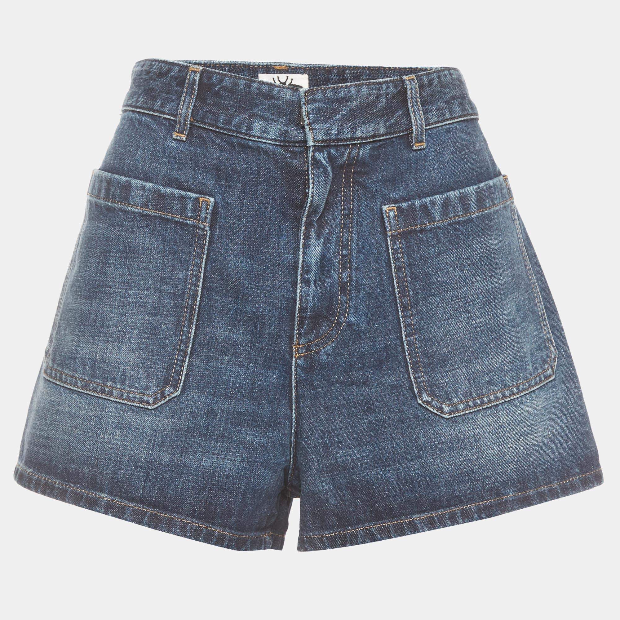 Pre Owned Christian Dior Blue Denim High Waisted Shorts L