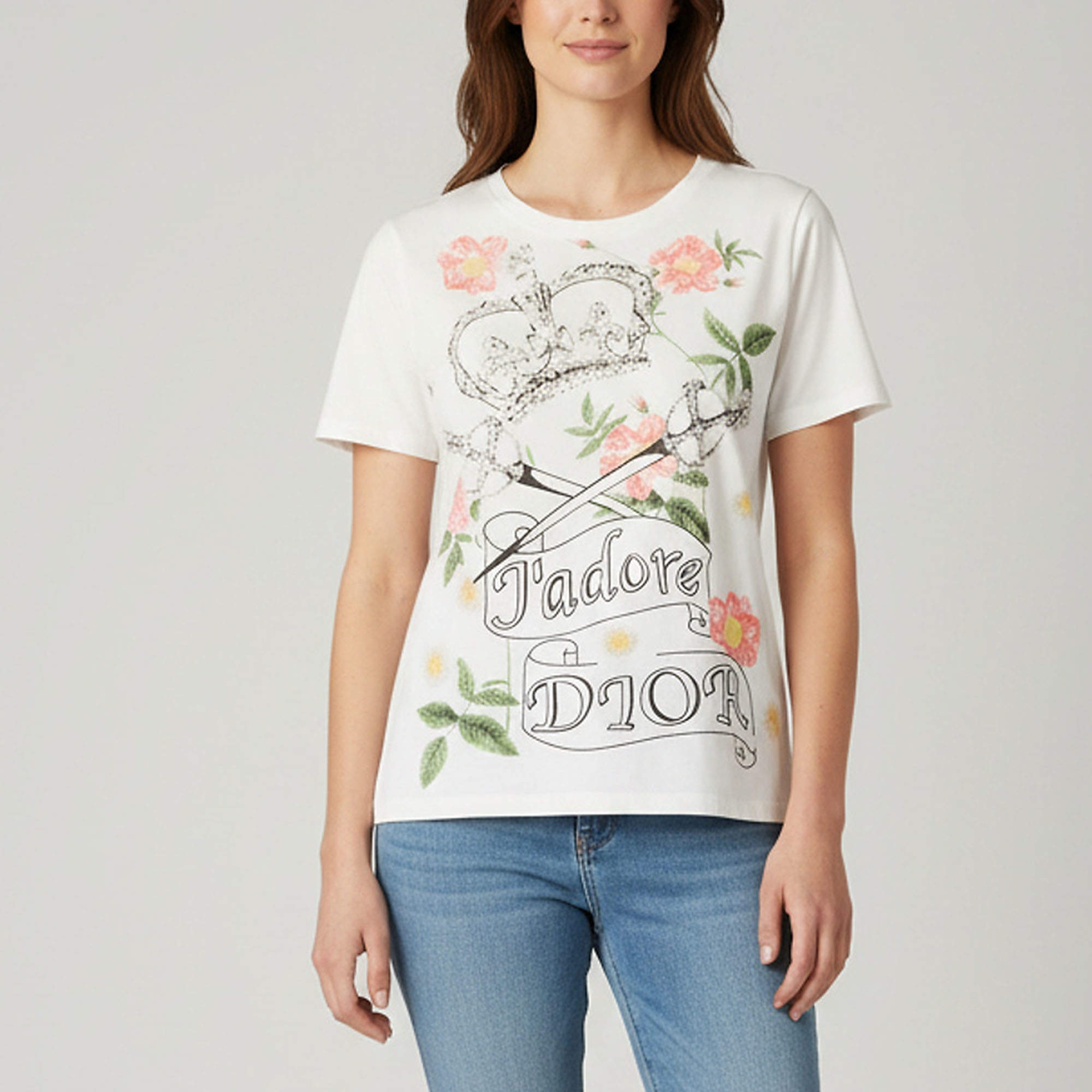 Pre Owned Christian Dior Vintage White J'adore Dior Graphic Jersey T-Shirt L