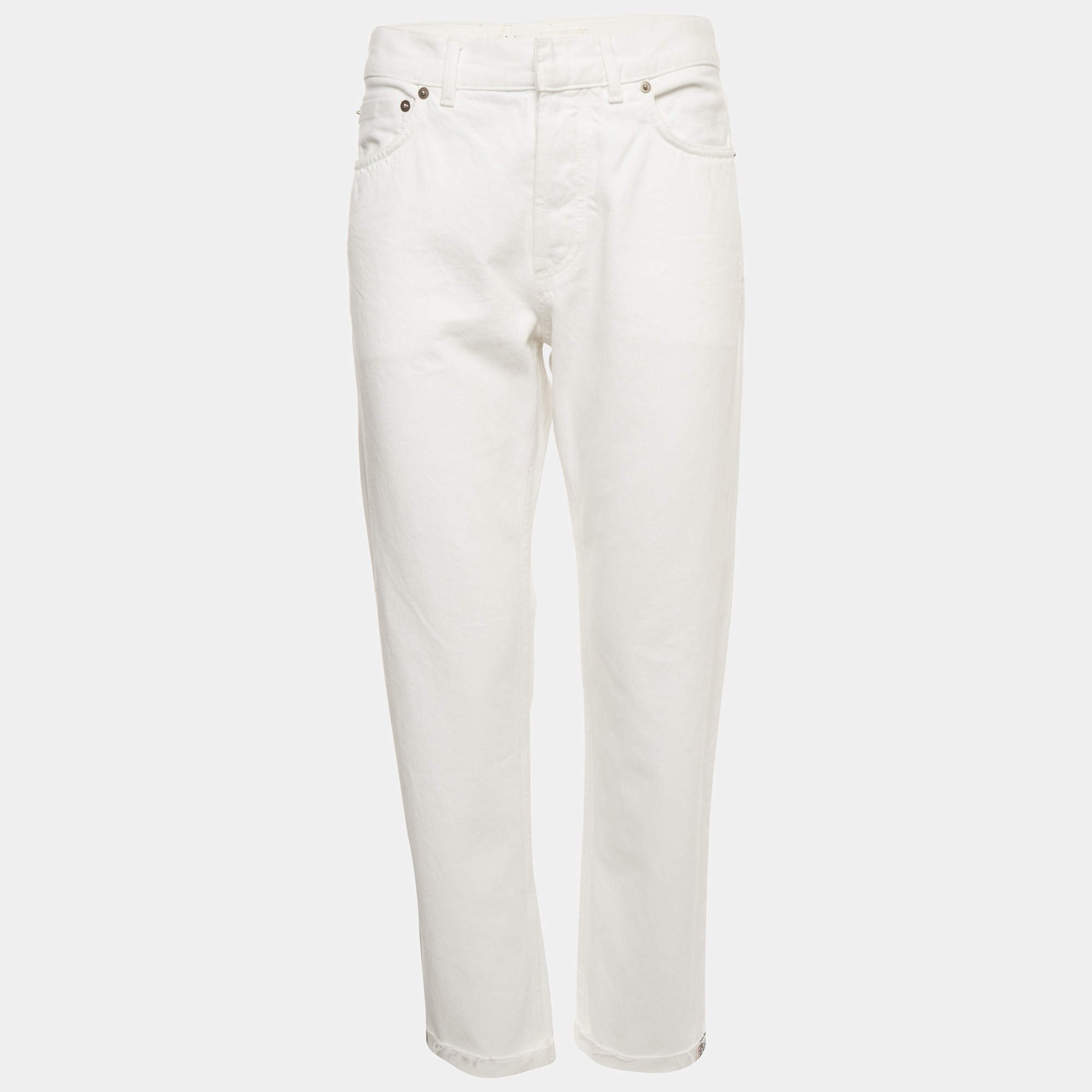 Pre Owned Christian Dior White Denim Straight Leg Boyfriend Jeans S/Waist 27"