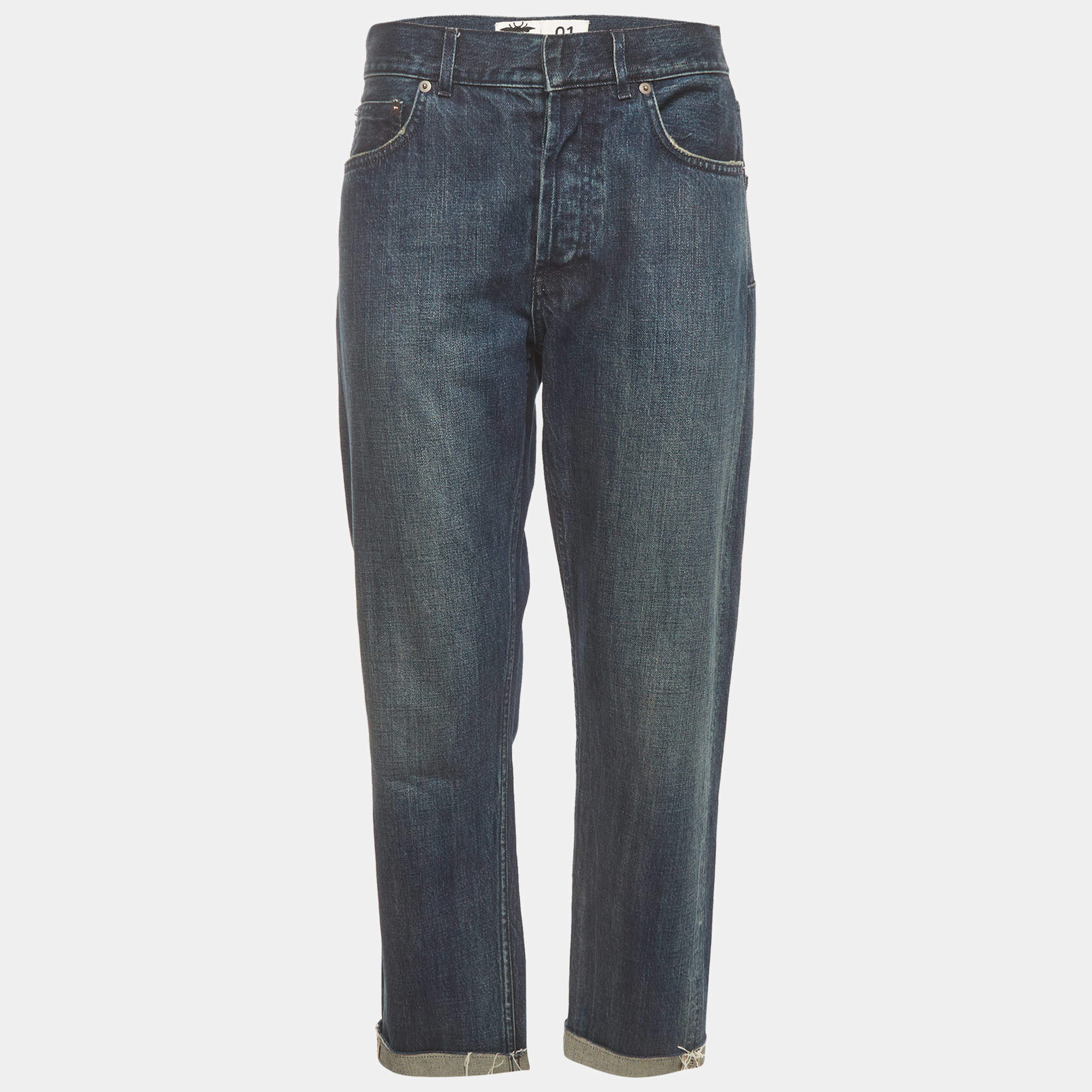 Pre Owned Christian Dior Blue Denim Straight Leg Boyfriend Jeans S/Waist 28"