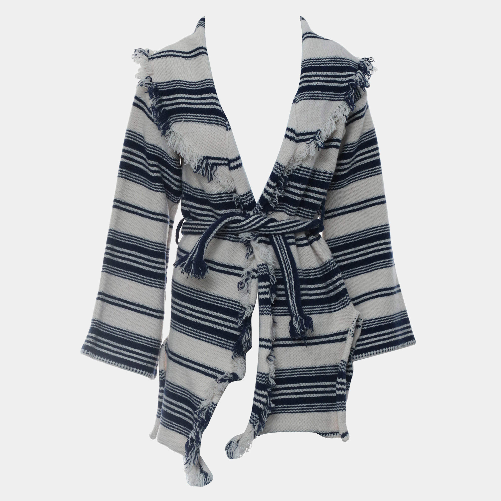 Pre Owned Dior Fringe-Edges Belted Knit Cardigan