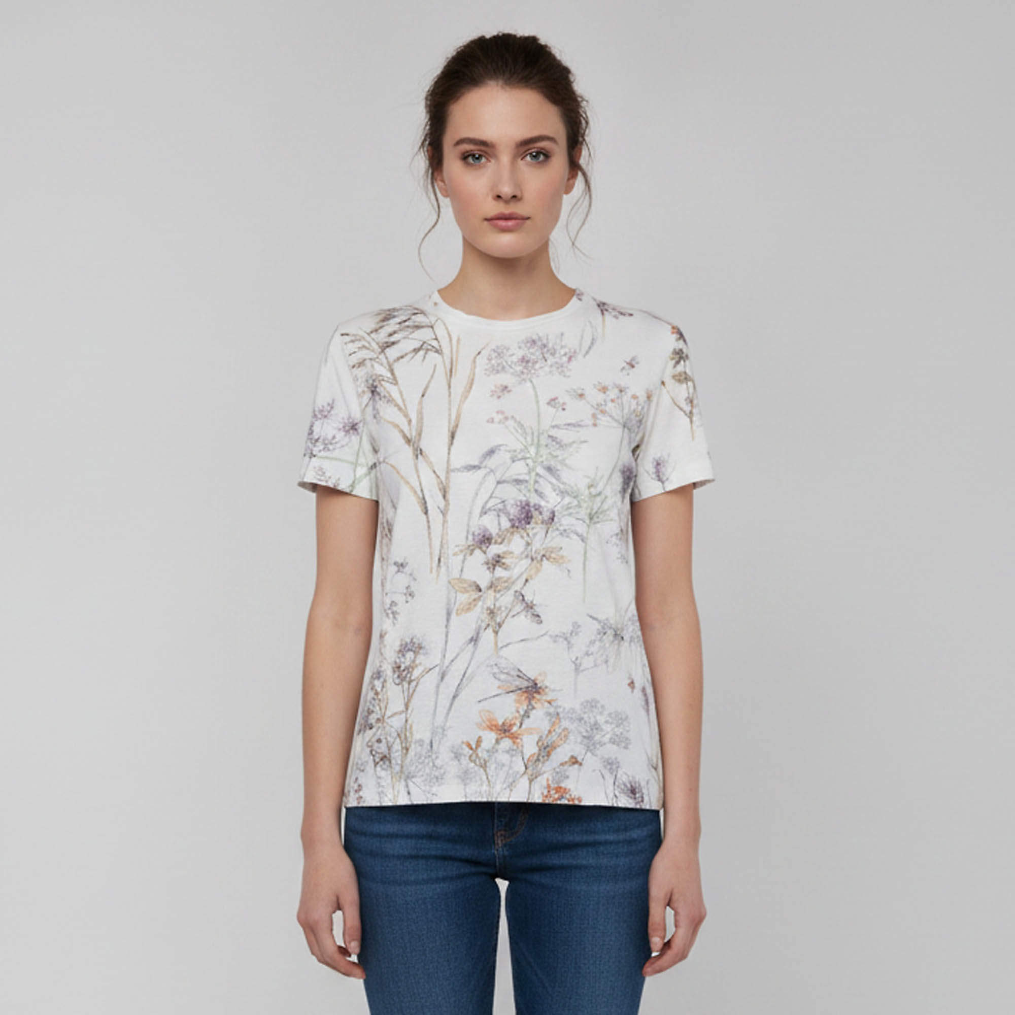 Pre Owned Christian Dior Floral Print Crew Neck Short Sleeve T-Shirt S