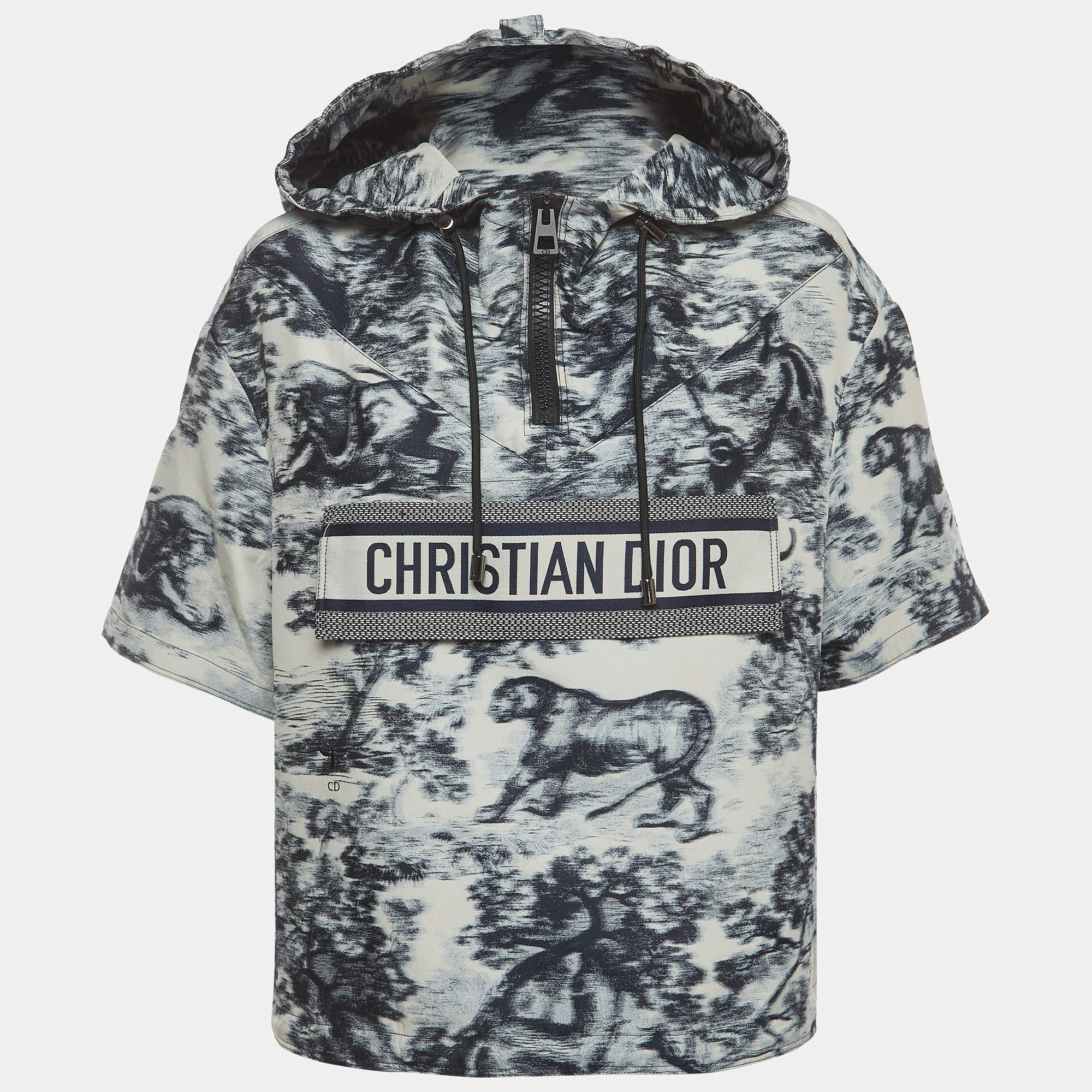 Pre Owned Christian Dior Toile De Jouy Print Synthetic Oversized Short Sleeve Hoodie XS