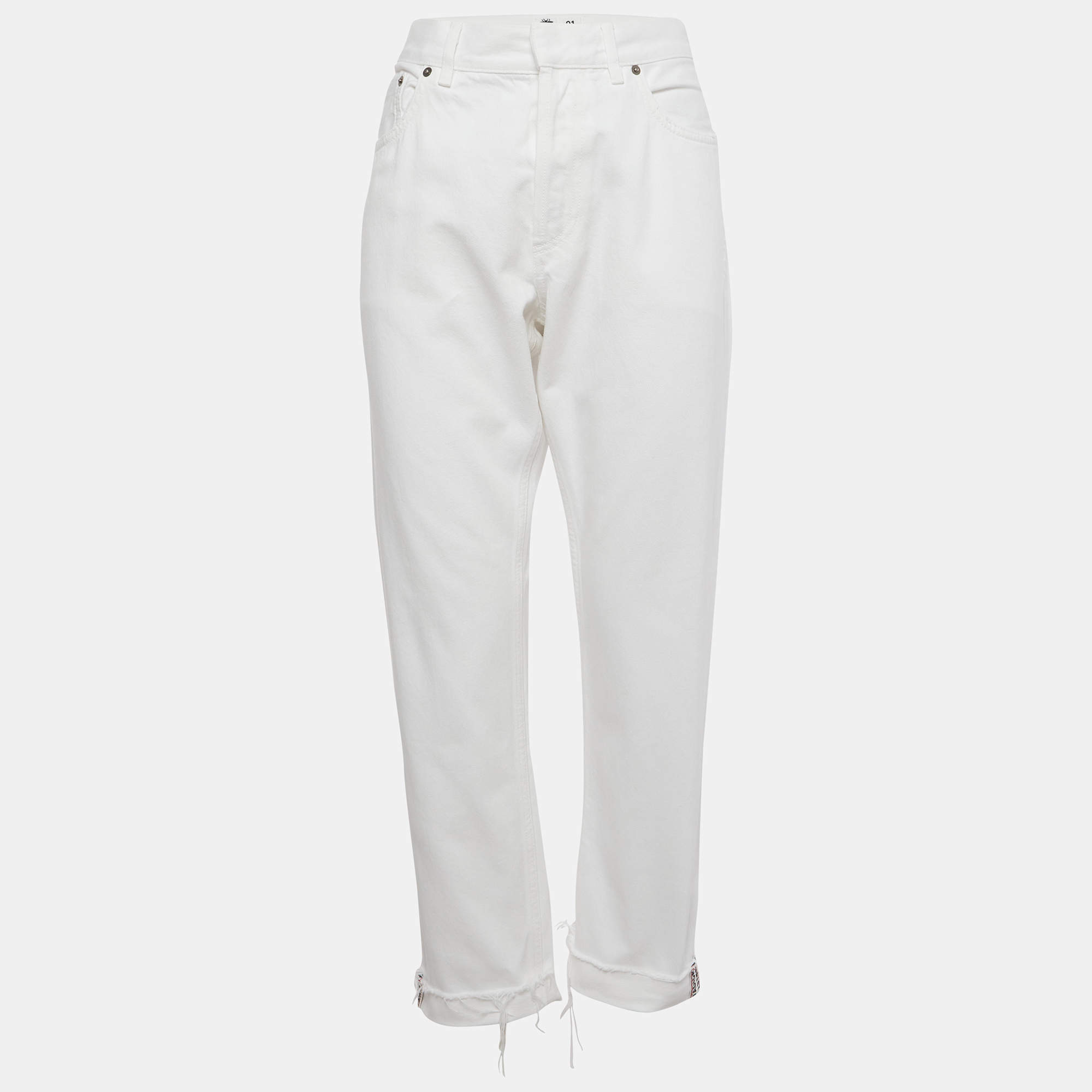 Pre Owned Christian Dior White Denim Straight Fit Jeans L/Waist 34"