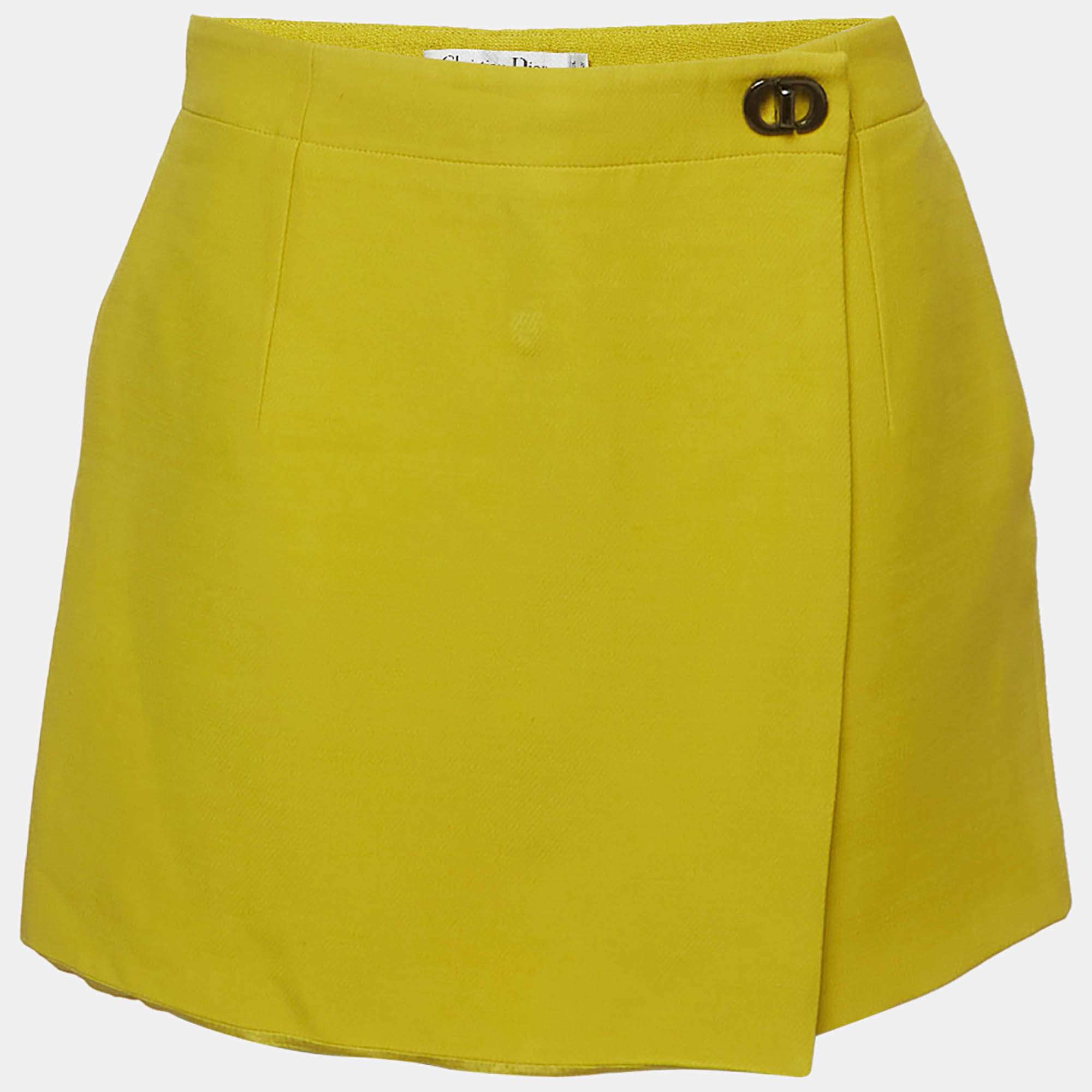 Pre Owned Christian Dior Yellow Wool and Silk Blend CD Clasp Mini Skort M