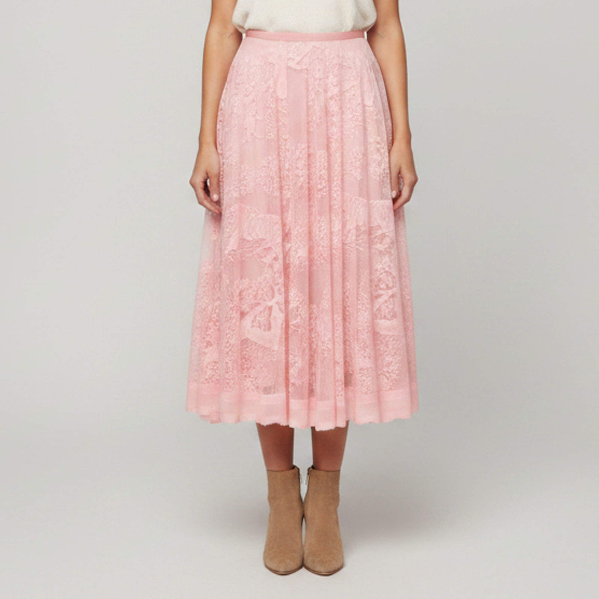 Pre Owned Christian Dior Pink Toile de Jouy Sauvage Lace Dioriviera Midi Skirt M