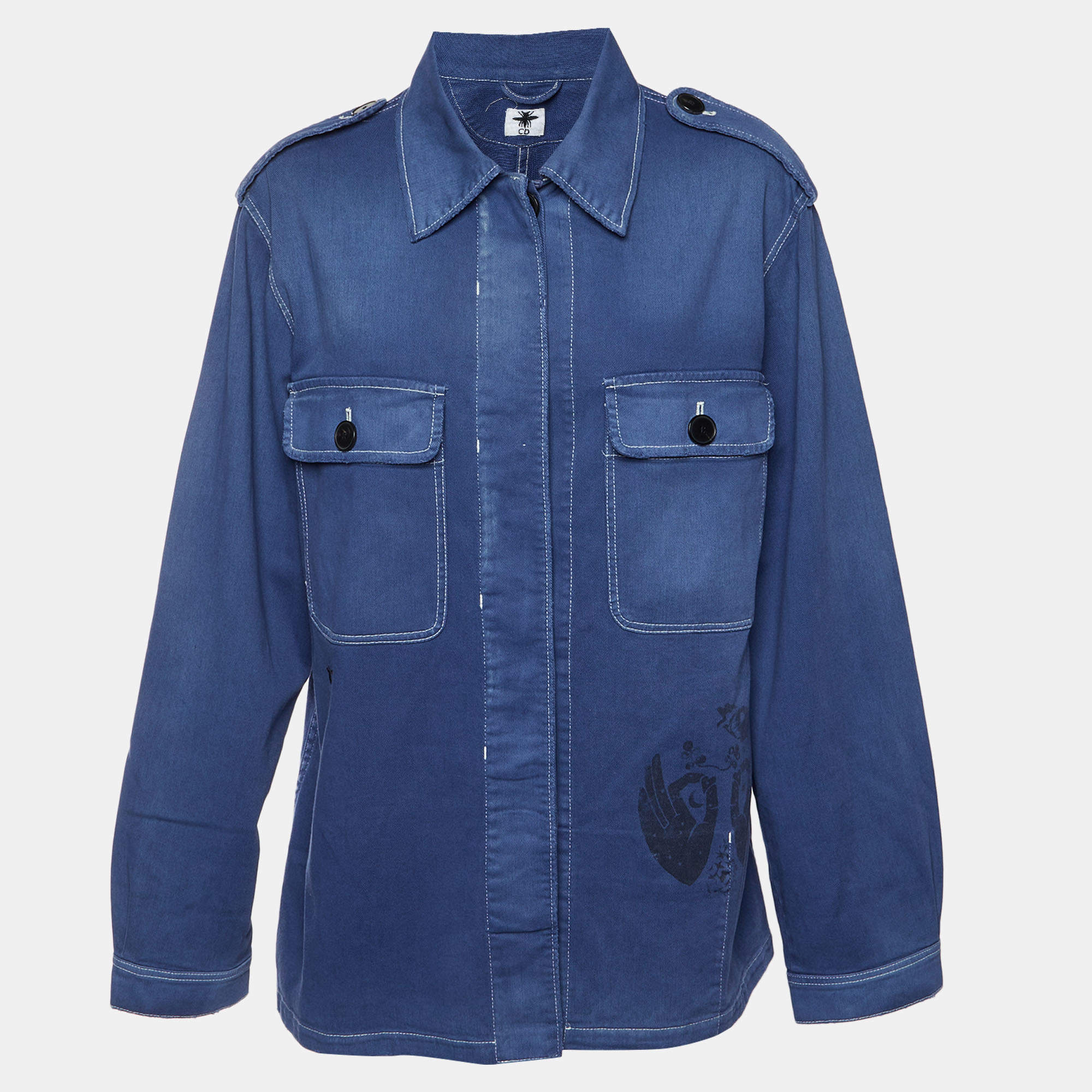 Pre Owned Dior Blue Denim Button Front Jacket L