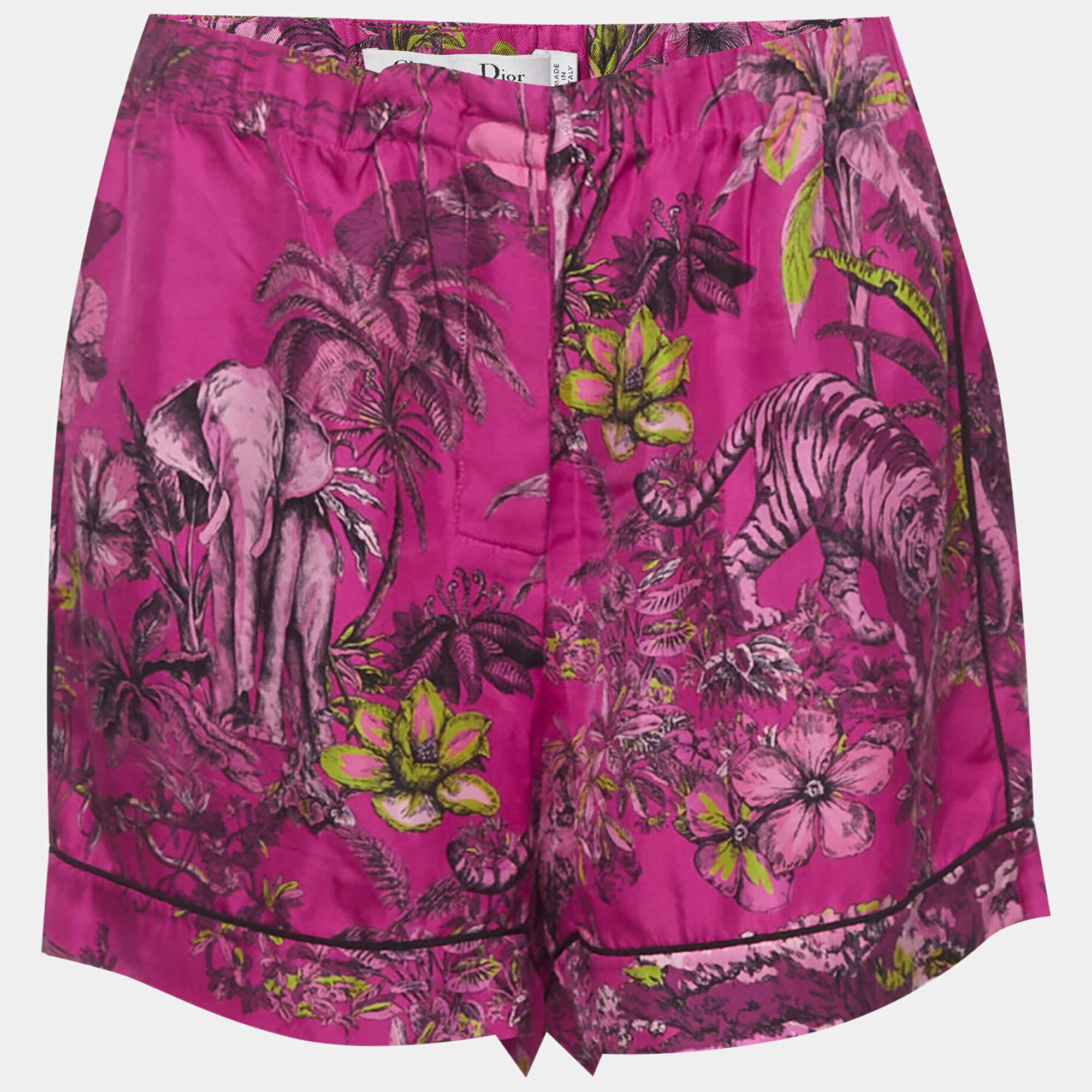 Pre Owned Christian Dior Pink Printed Satin Elasticated Shorts L 