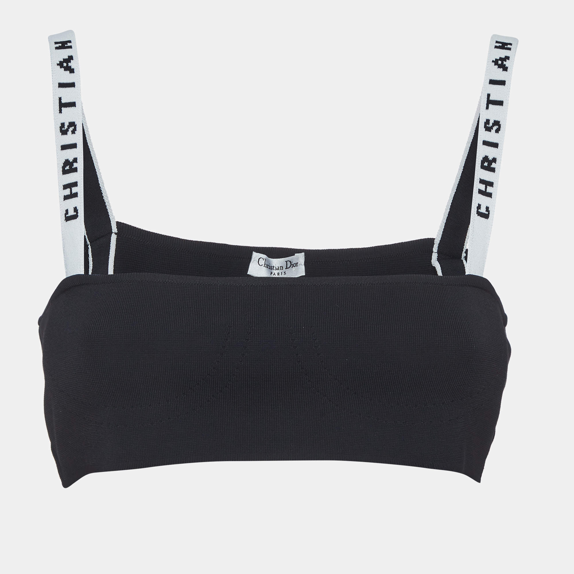 Pre Owned Christian Dior Navy Blue Jersey Logo Band Strap Detail Bralette S